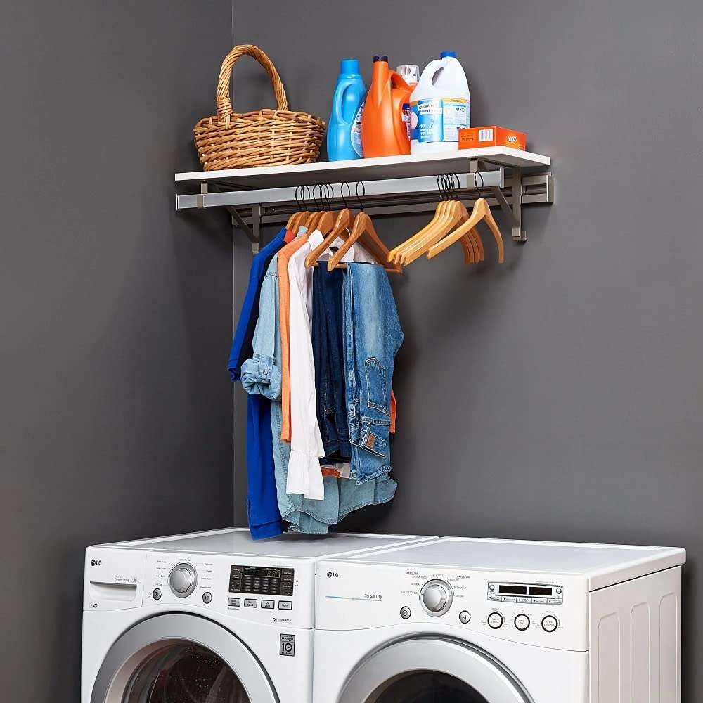 Elegant White Metal Floating Shelves for Laundry Room Organization - 32