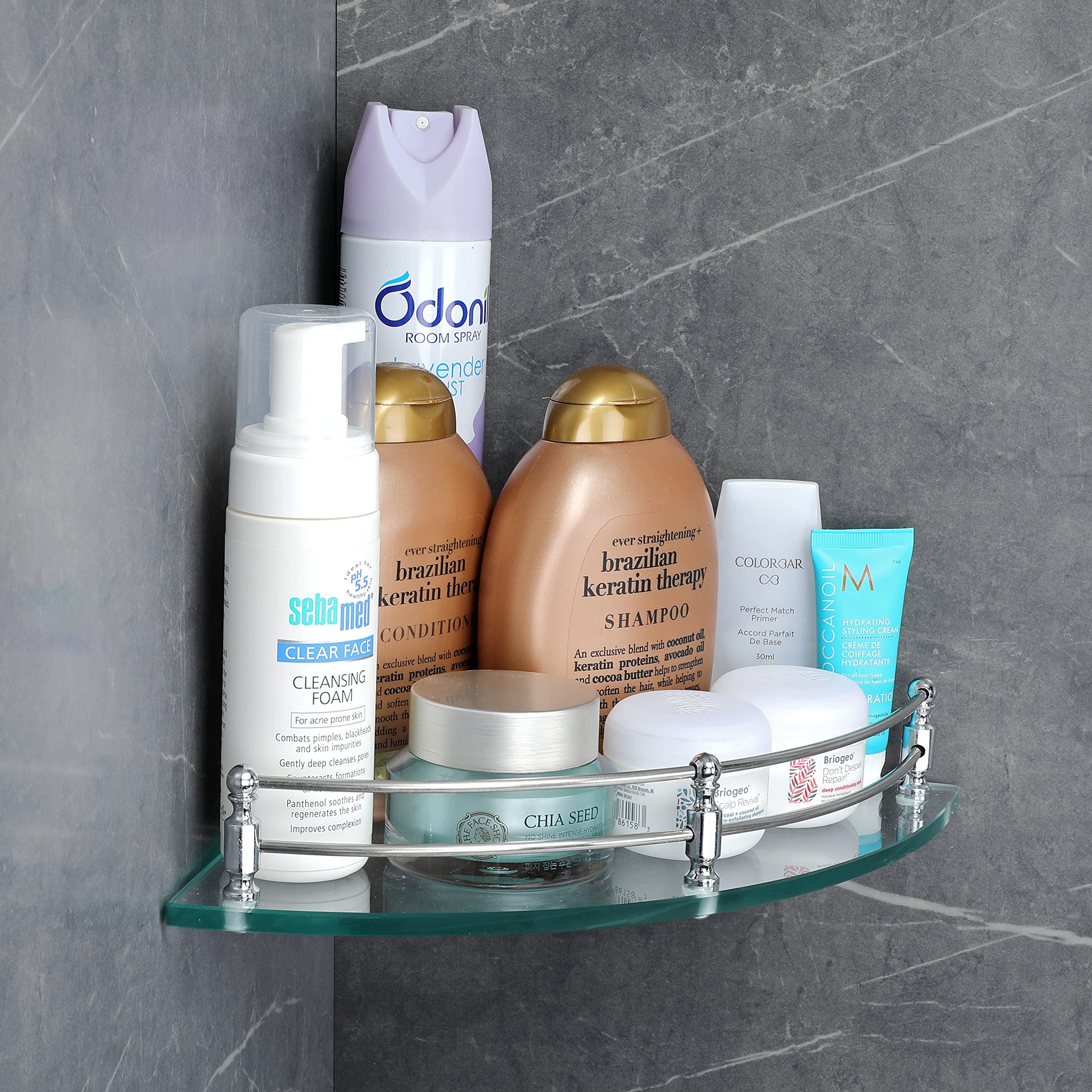 Clear Glass Corner Shelf - 9 x 9 Inch Wall Mounted Bathroom Shelf for Shower, Living Room & Kitchen Storage - Multipurpose Transparent Floating Shelf (Pack of 1) - Perfect for Organizing Toiletries, Decor & Small Items