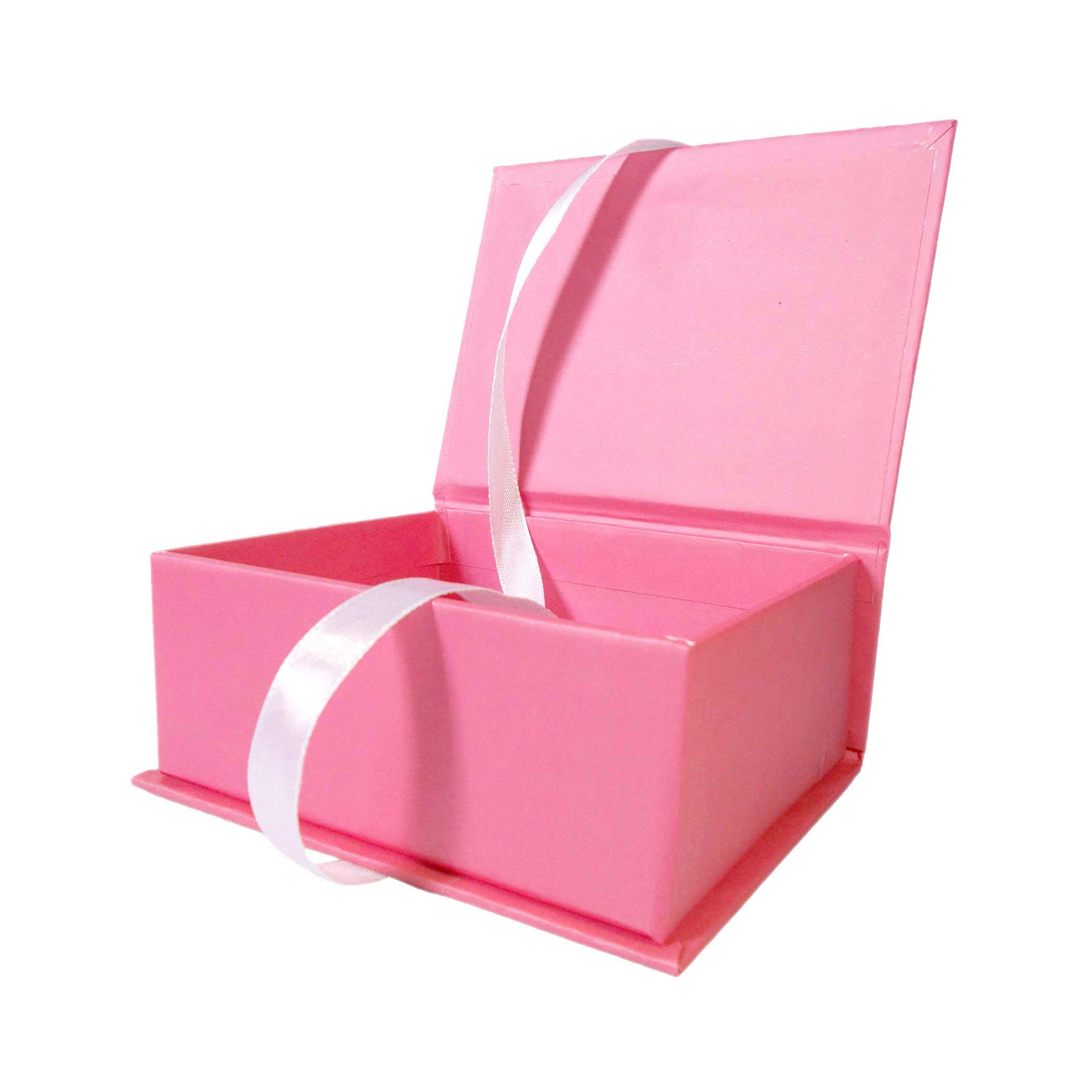 KRYPMAX Empty Pink Gift Box with White Ribbon - 14x11x6cm Multipurpose Cardboard Box for Jewelry, Cosmetics, Wedding Favors & Party Decorations