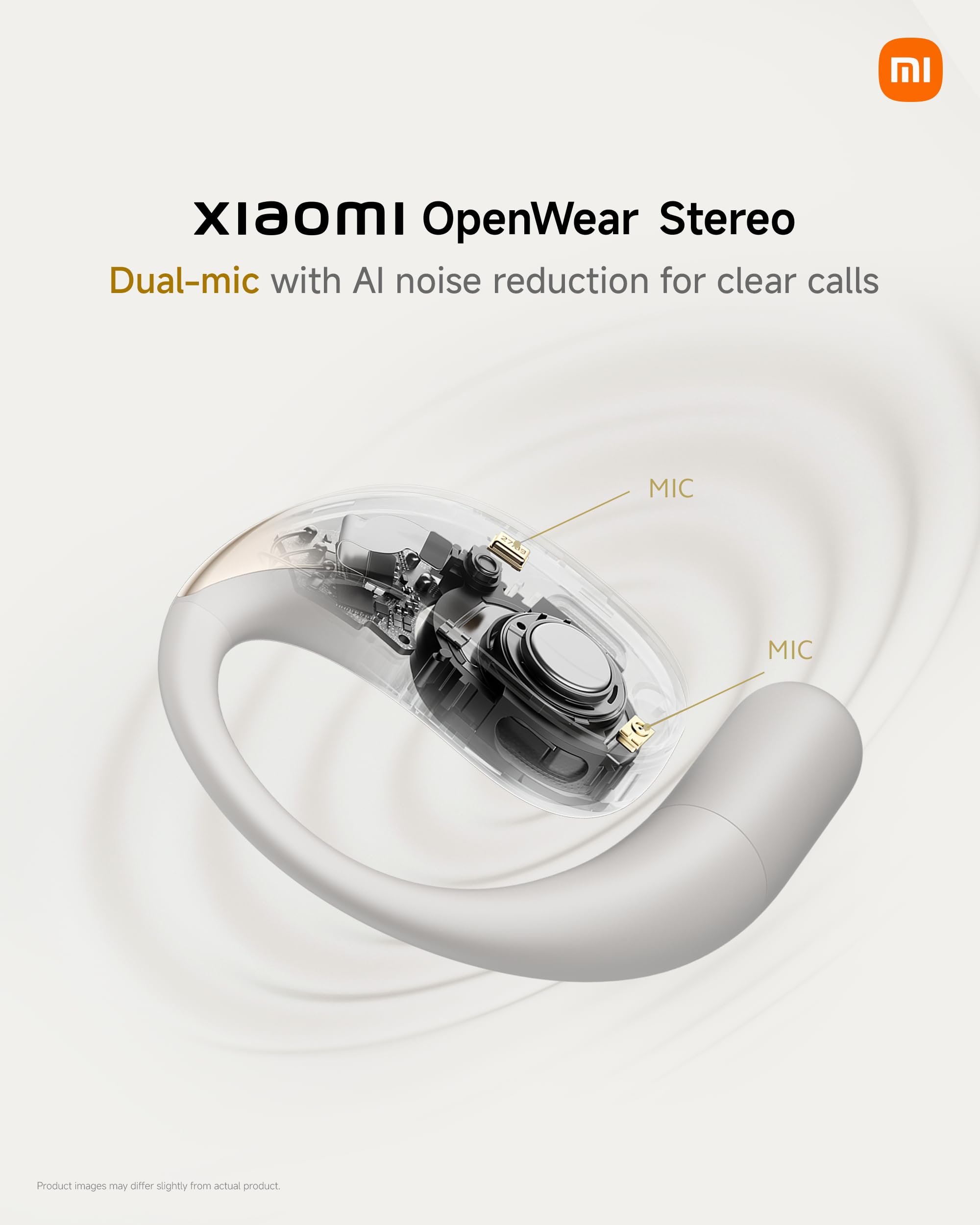 Xiaomi OpenWear Stereo Hi-Res LHDC Wireless Earbuds with 17x12mm Dynamic Driver, 38.5H Battery Life, AI Noise Cancelling Dual Mic - Sandstone Beige | Perfect for Gym, Commuting & Travel
