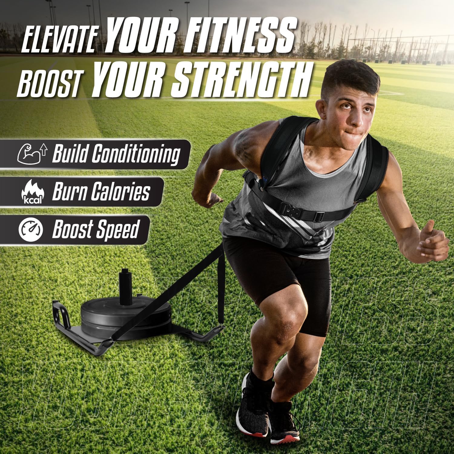 Yes4All Weighted Training Pull Sled with Vest & Steel Buckle - Compatible with 1-2 Inch Weight Plates - Heavy Duty Sled Workout Equipment for Athletic Training, Speed Drills & Strength Building - Perfect for Football, Track & CrossFit Training