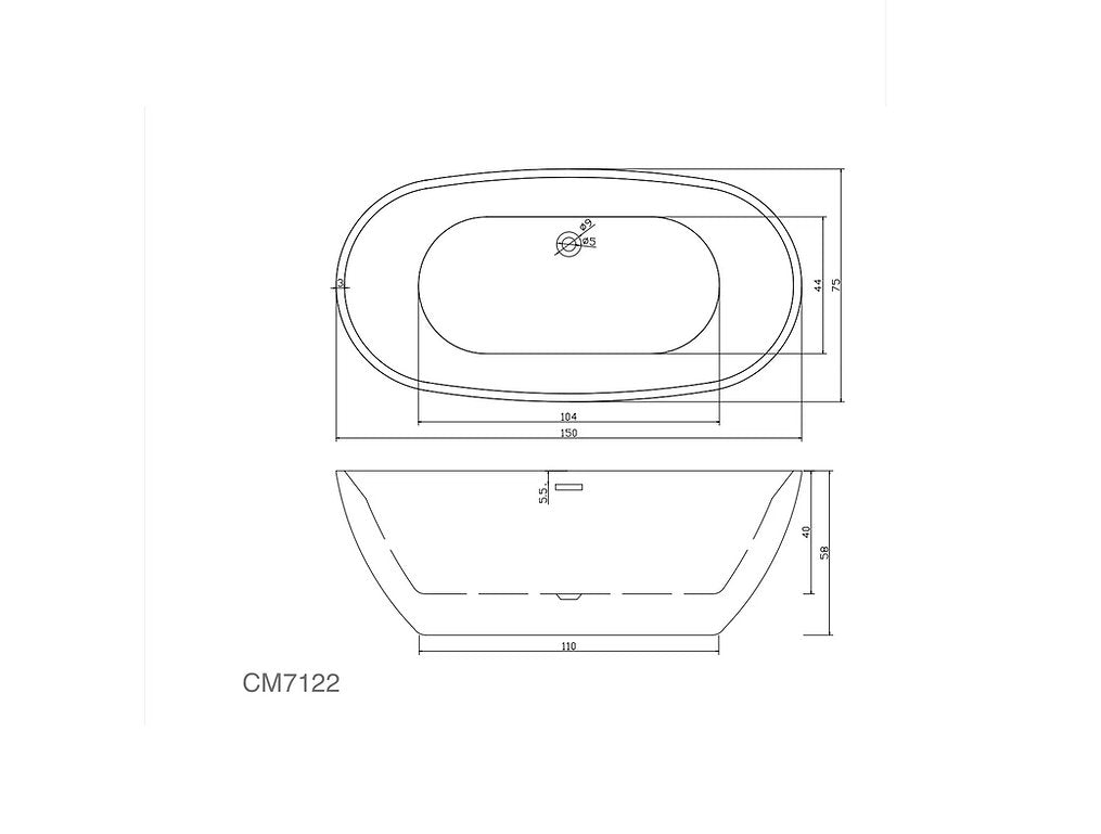 CM7122 59-Inch Composite Acrylic Freestanding Bathtub - Modern Soaking Tub for Luxury Bathrooms | Spa-Like Relaxation at Home