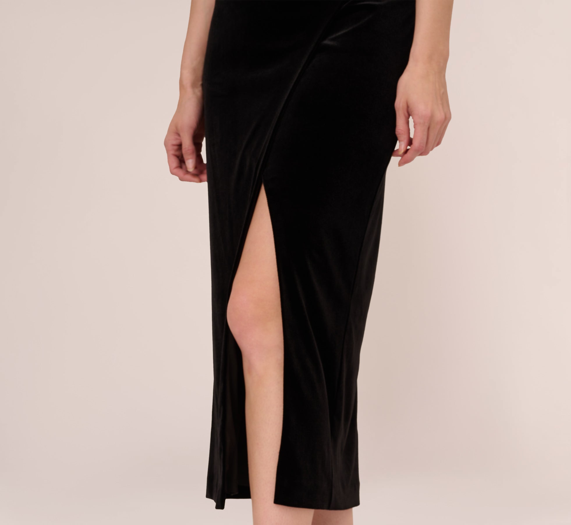Black Velvet Ankle-Length Wrap Gown with Stone Straps - Elegant Evening Dress for Parties, Weddings & Special Occasions