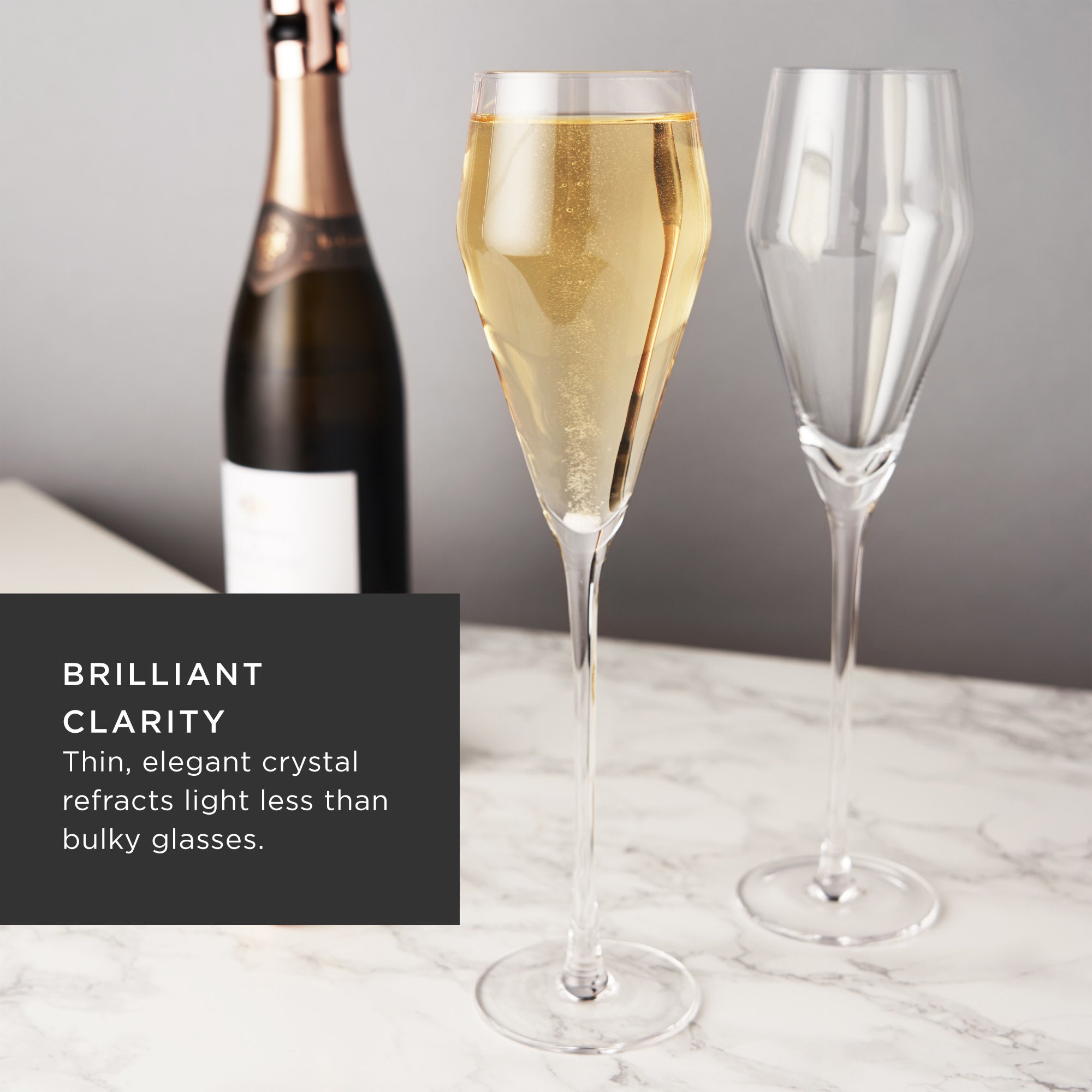 Raye Angled Crystal Prosecco Glasses Set of 2 - Elegant Stemware for Champagne, Cocktails & Celebrations - Perfect for Weddings, Anniversaries & Romantic Dinners
