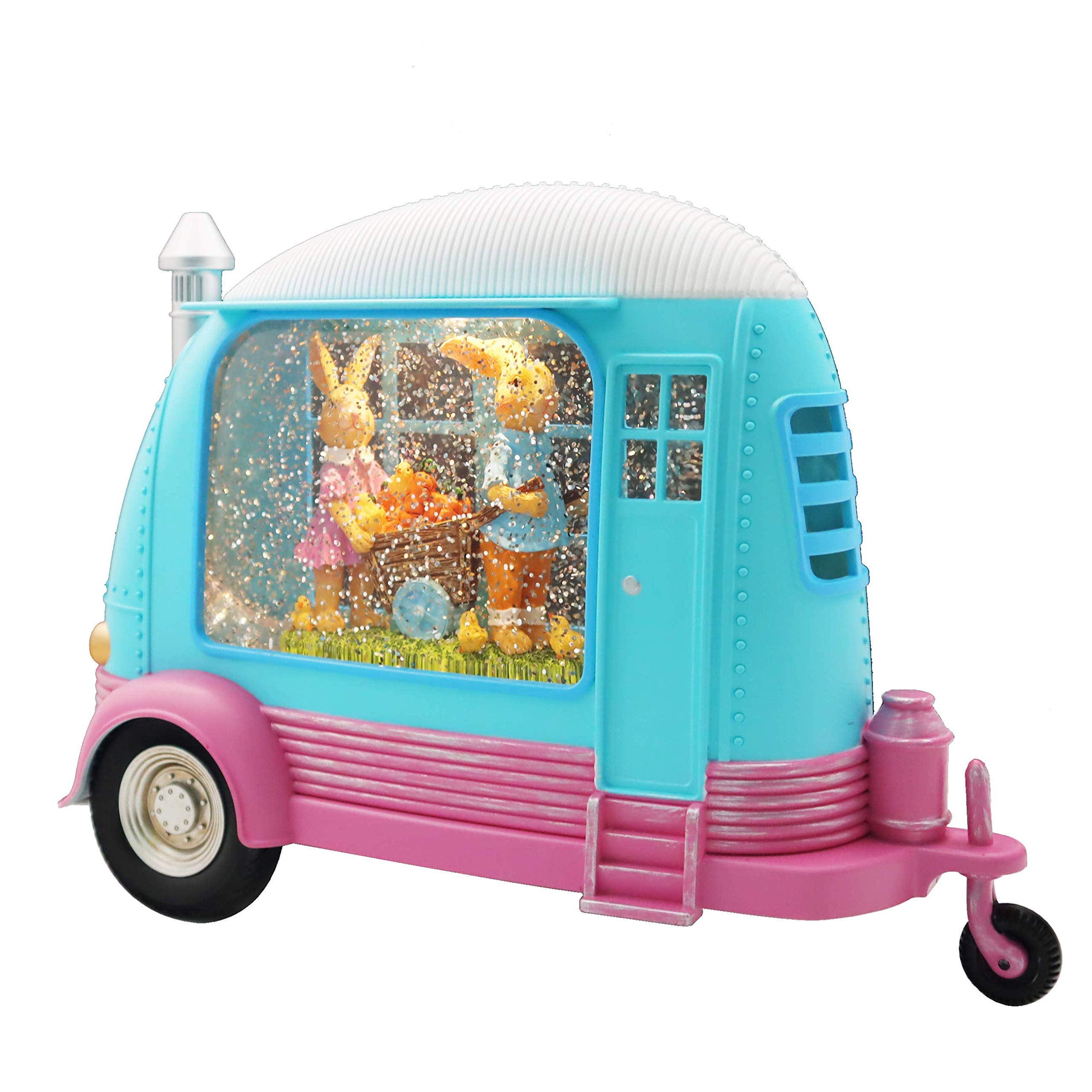 Victory Creative Easter Bunny in Caravan Snow Globe Spinner - 8.125