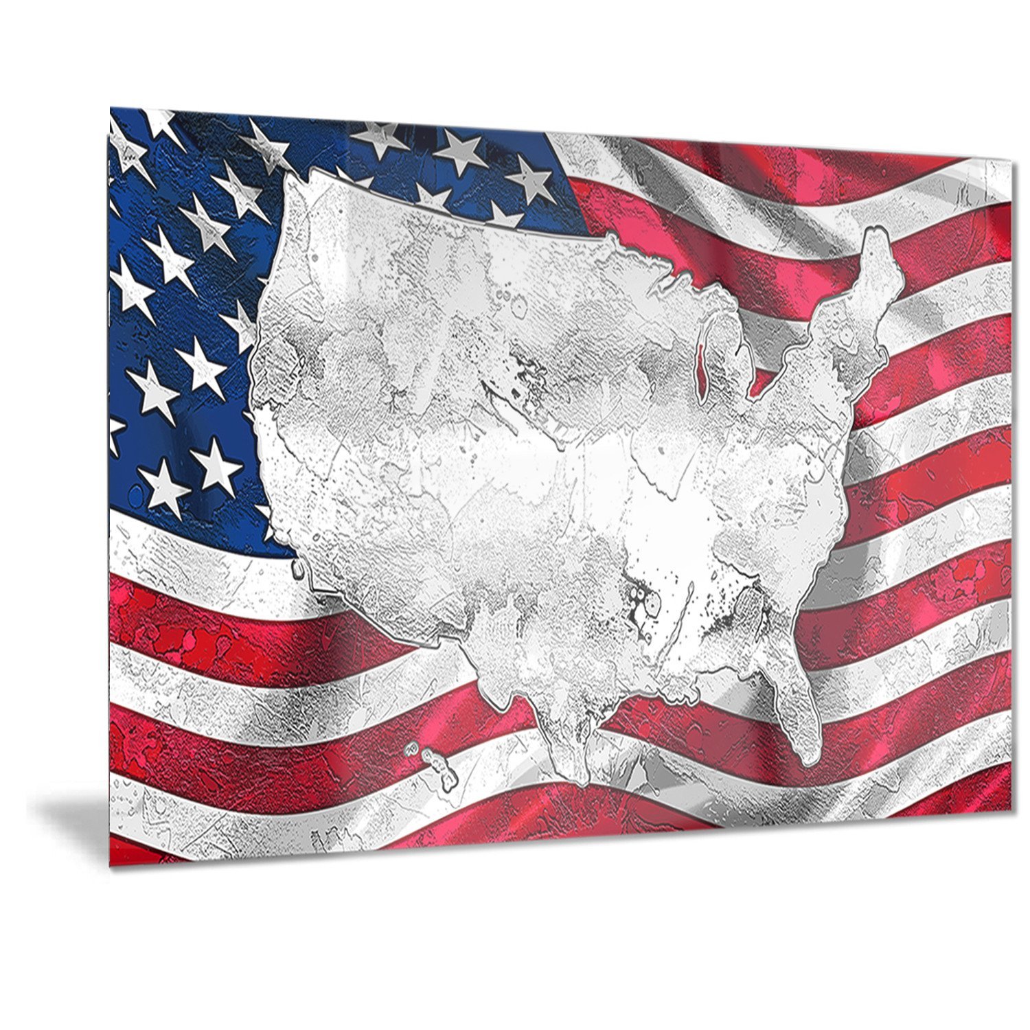 Designart USA Map and American Flag Metal Wall Art - 40x30 Inches, Patriotic Home Decor for Living Room, Bedroom & Office - 30'' H x 40'' W x 1'' D