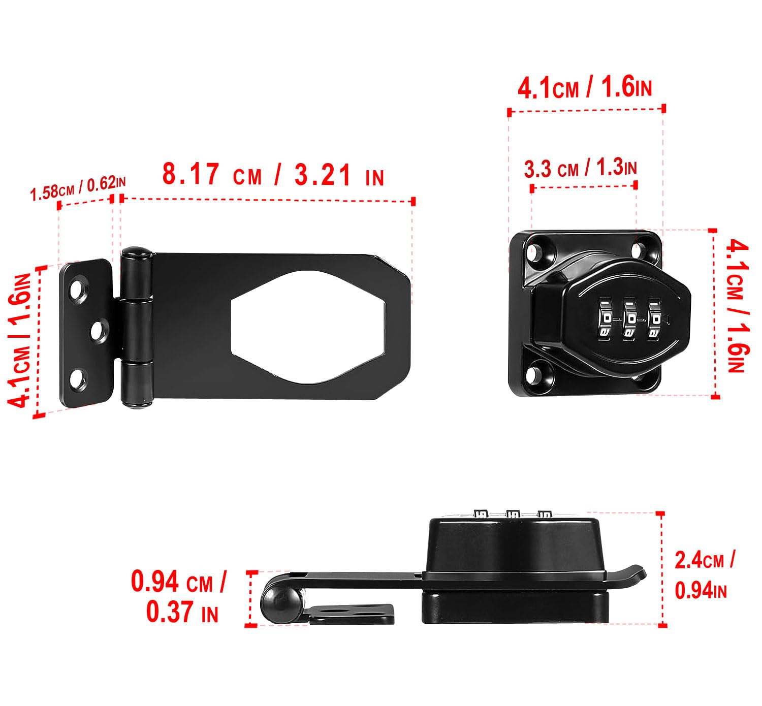 V·RESOURCING 3-Digit Keyless Cabinet Combination Lock - Secure Twist Knob Hasp Latch for Small Doors, Cabinets, Barn Doors, Bathrooms & Outdoor Use (3 Inch, Black) | Ideal for Home, Office, Storage & Shed Security