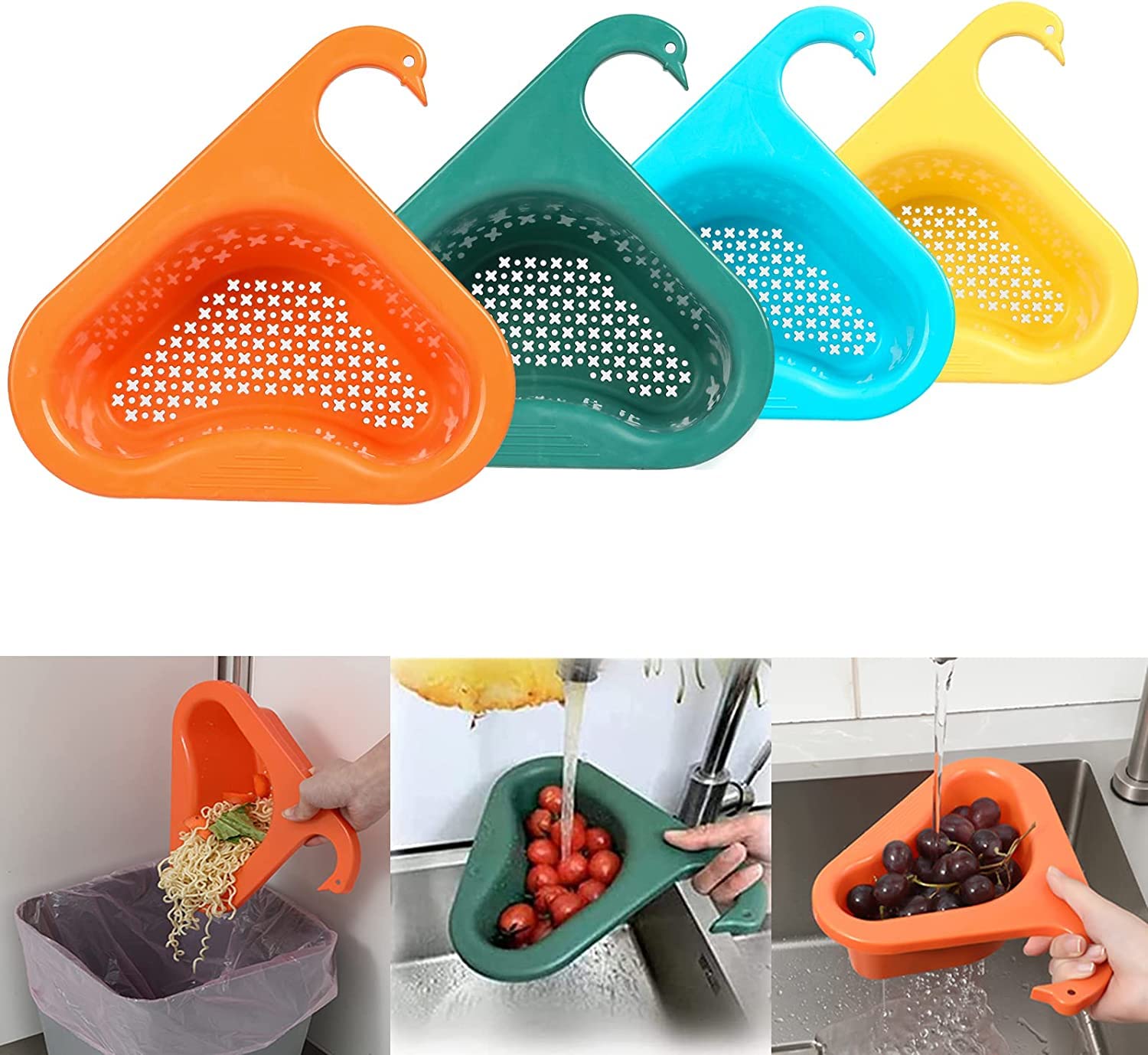 BLAGO Multipurpose Kitchen Sink Organizer - Corner Dish Drying Rack, Sink Basket for Washing Vegetables & Fruits, Sink Dustbin & Drain Basket (2-Pack) - Perfect for Small Kitchen Organization & Countertop Storage