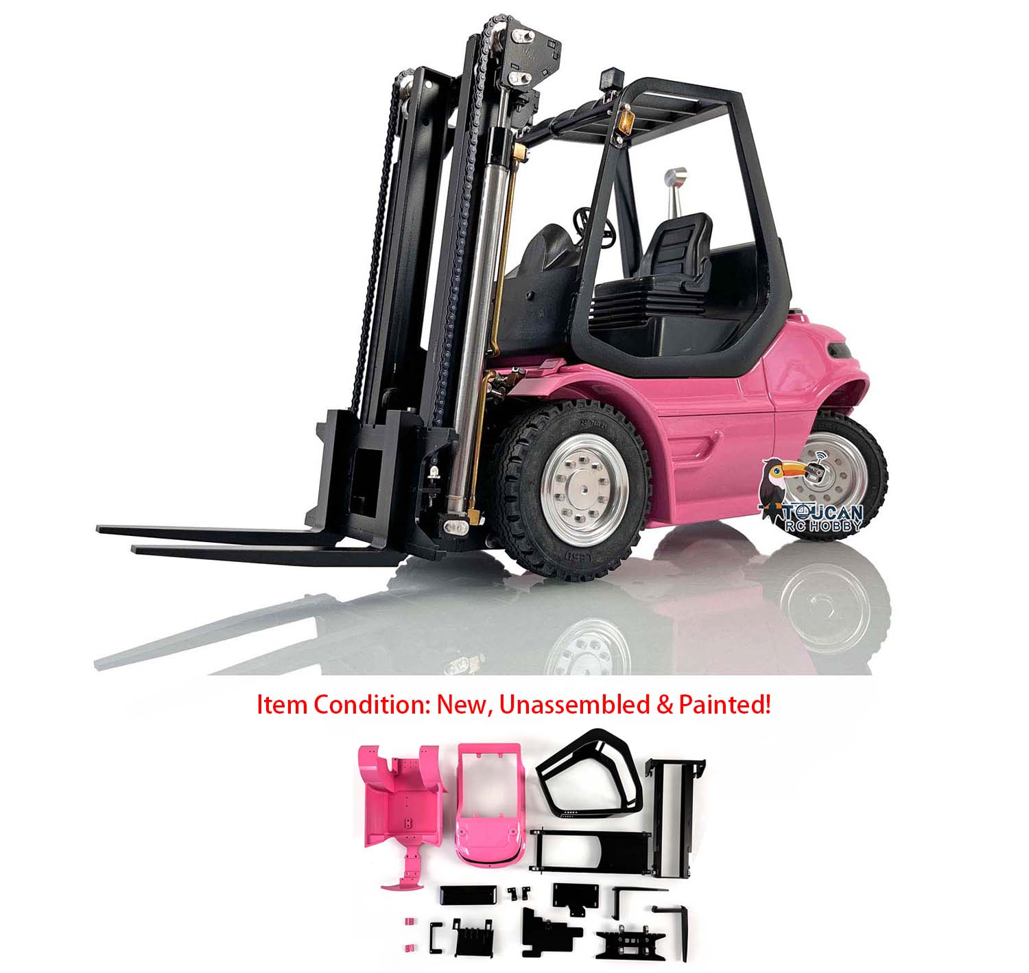 1/14 Scale LESU RC Metal Forklift Kit - Unassembled with Painted Body, Warning Lights, Sound System & Electronic Servo Motor for Realistic Construction & Warehouse Simulation
