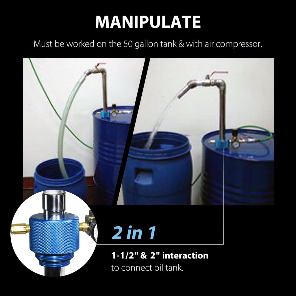 FIRSTINFO A1183US 50 Gallon Pneumatic High Flow Oil Barrel Pump - Heavy Duty Drum Pump for Gasoline, Diesel, Kerosene & Lubricants - Ideal for Garage, Workshop & Industrial Use