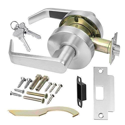 Heavy Duty Lawrence Commercial Lever Door Lock with Keyed Entry - Grade 2 Storeroom Function Door Handle with Lock & Key in Brushed Chrome - Ideal for Office Buildings, Retail Stores, and Warehouse Security