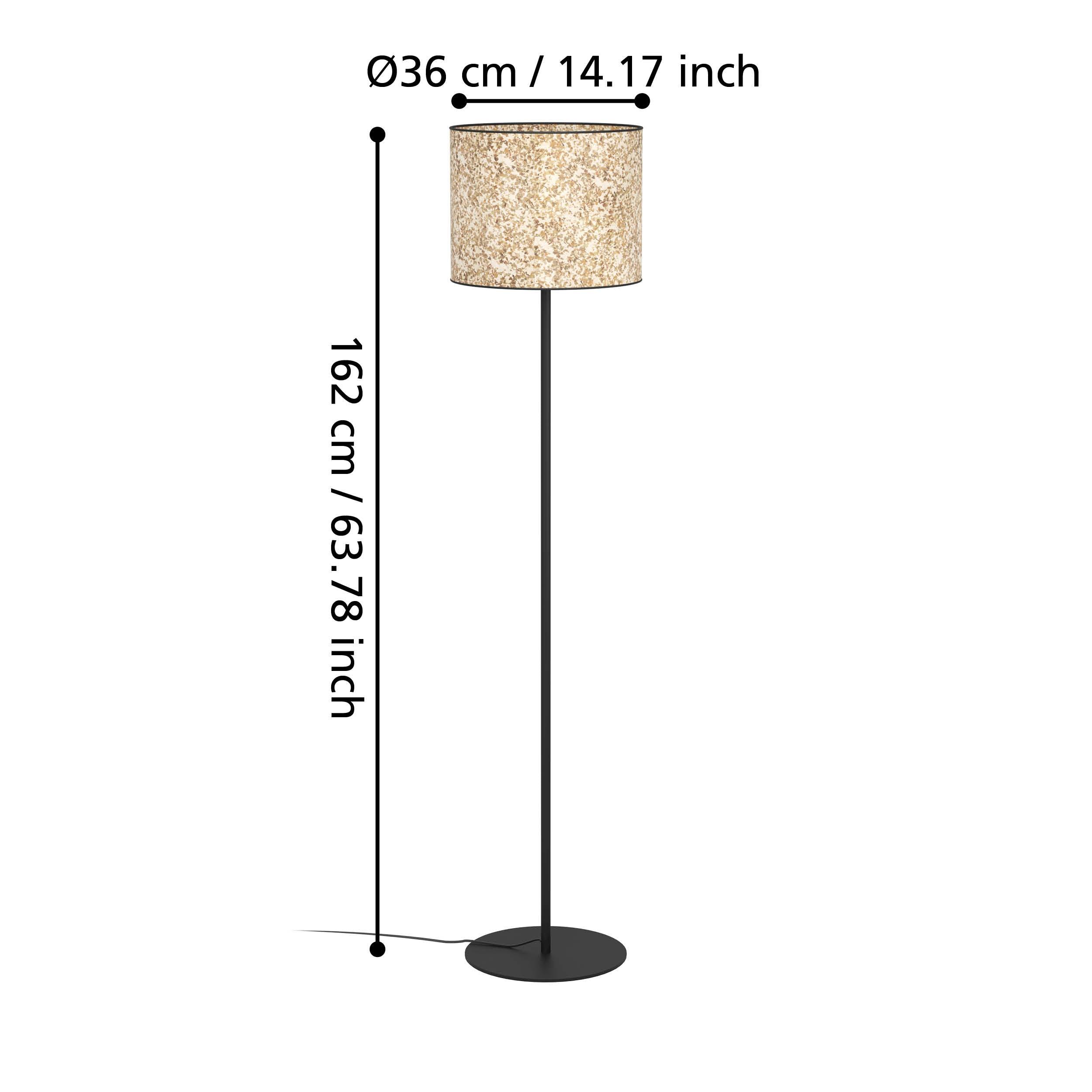 Eglo Butterburn Black Floor Lamp with Fabric Birch Leaf Shade - Modern Lighting for Living Room, Bedroom, or Office Decor