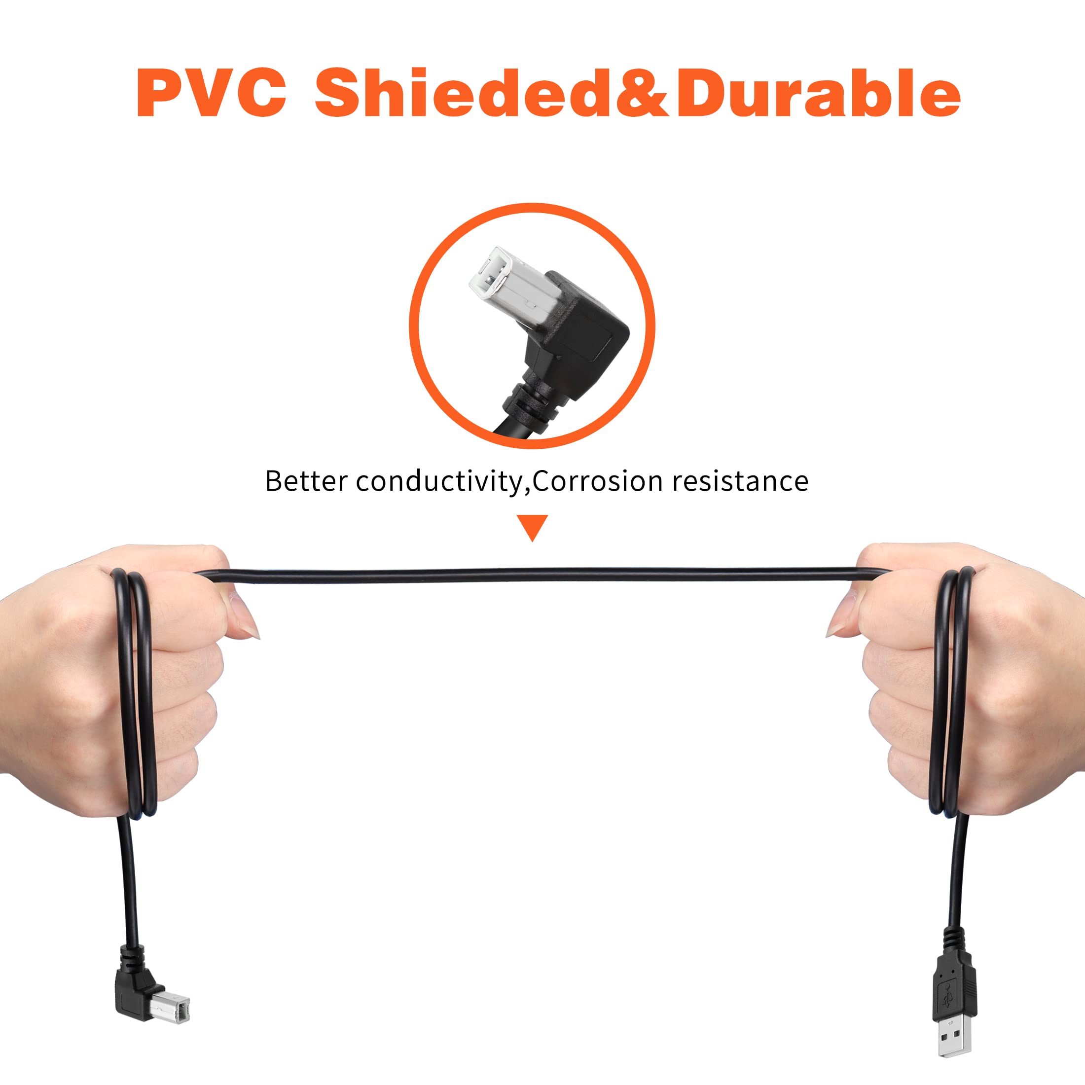 YACSEJAO 90 Degree USB 2.0 Printer Cable - A Male to B Male High Speed 480Mbps Cord for Printers & Scanners - 1.5M Left Angle (Perfect for Home Office, Small Business Printing & Document Scanning)