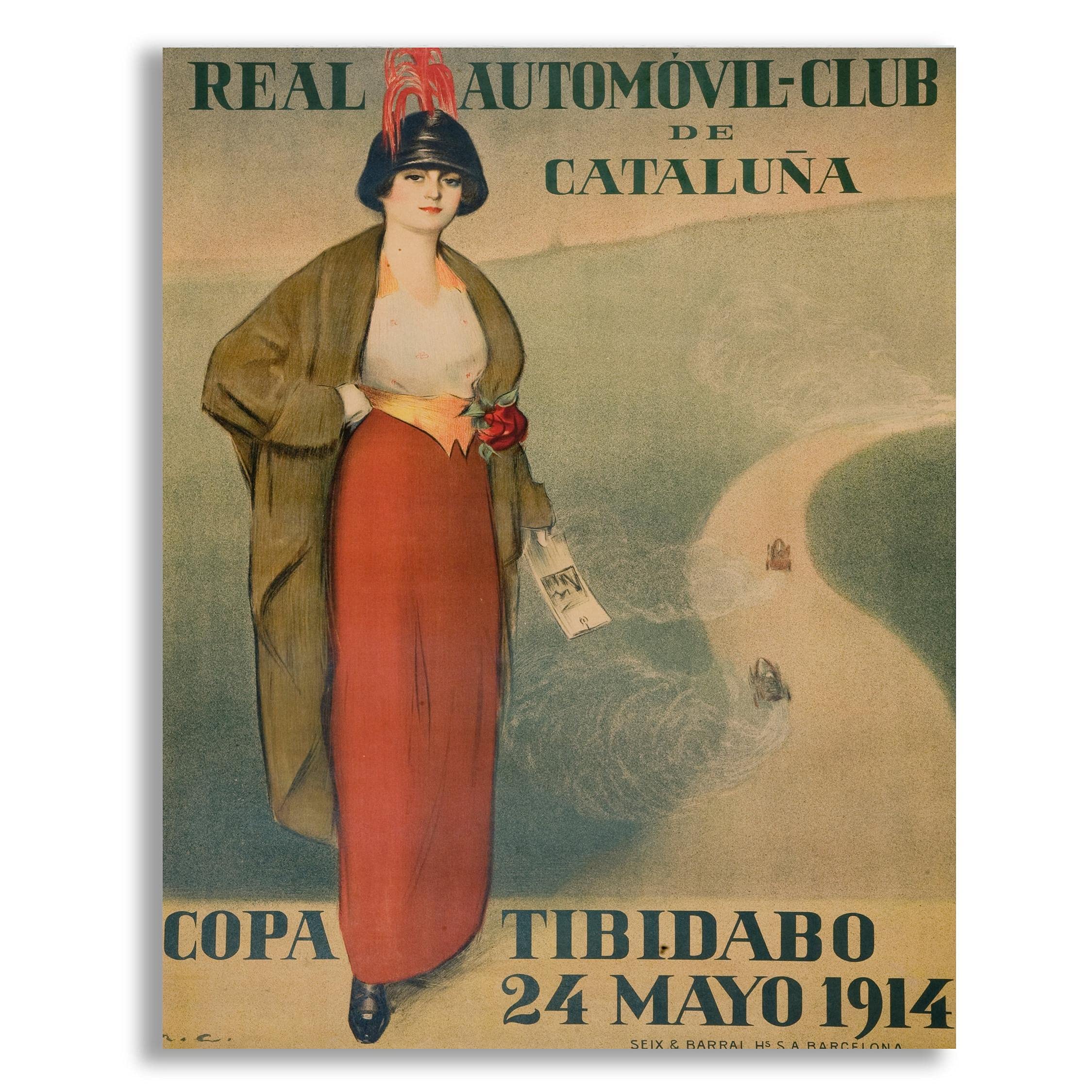 Vintage Royal Automobile Club of Catalonia Tibidabo Cup Poster - Ramon Casas Art Print | Unframed Wall Decor for Home & Office | Classic Car Racing Memorabilia Gift for Bedroom, Living Room & Man Cave | Perfect for Motorsport Fans & Vintage Art Collectors