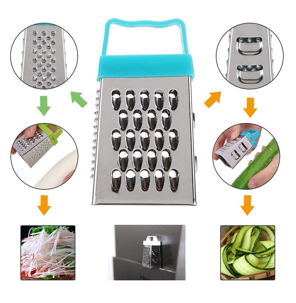 Stainless Steel Mini Grater with Magnet Holder - Multifunctional Handheld Cheese, Garlic, Ginger, Fruit & Vegetable Slicer - Potato, Carrot Chopper & Peeler - Kitchen Gadget Tool for Cooking, Baking & Meal Prep (Mixed Colors)