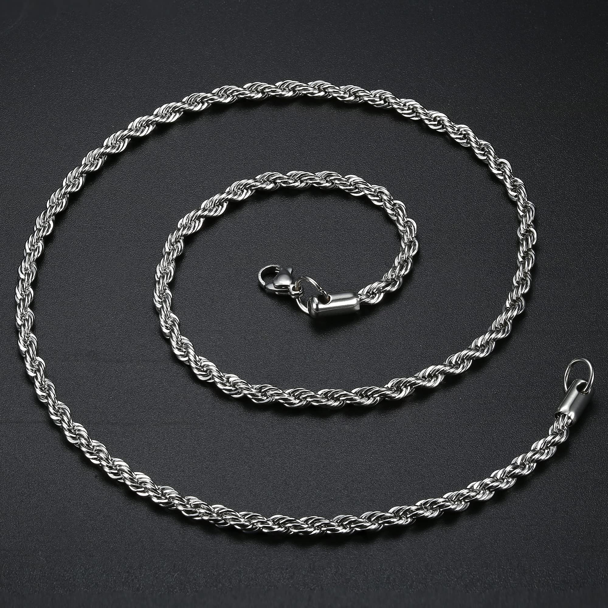 LOYALLOOK Stainless Steel Silver Rope Chain Necklace for Men & Women - 2.5-5MM Thickness | Perfect for Everyday Wear, Gifts & Special Occasions