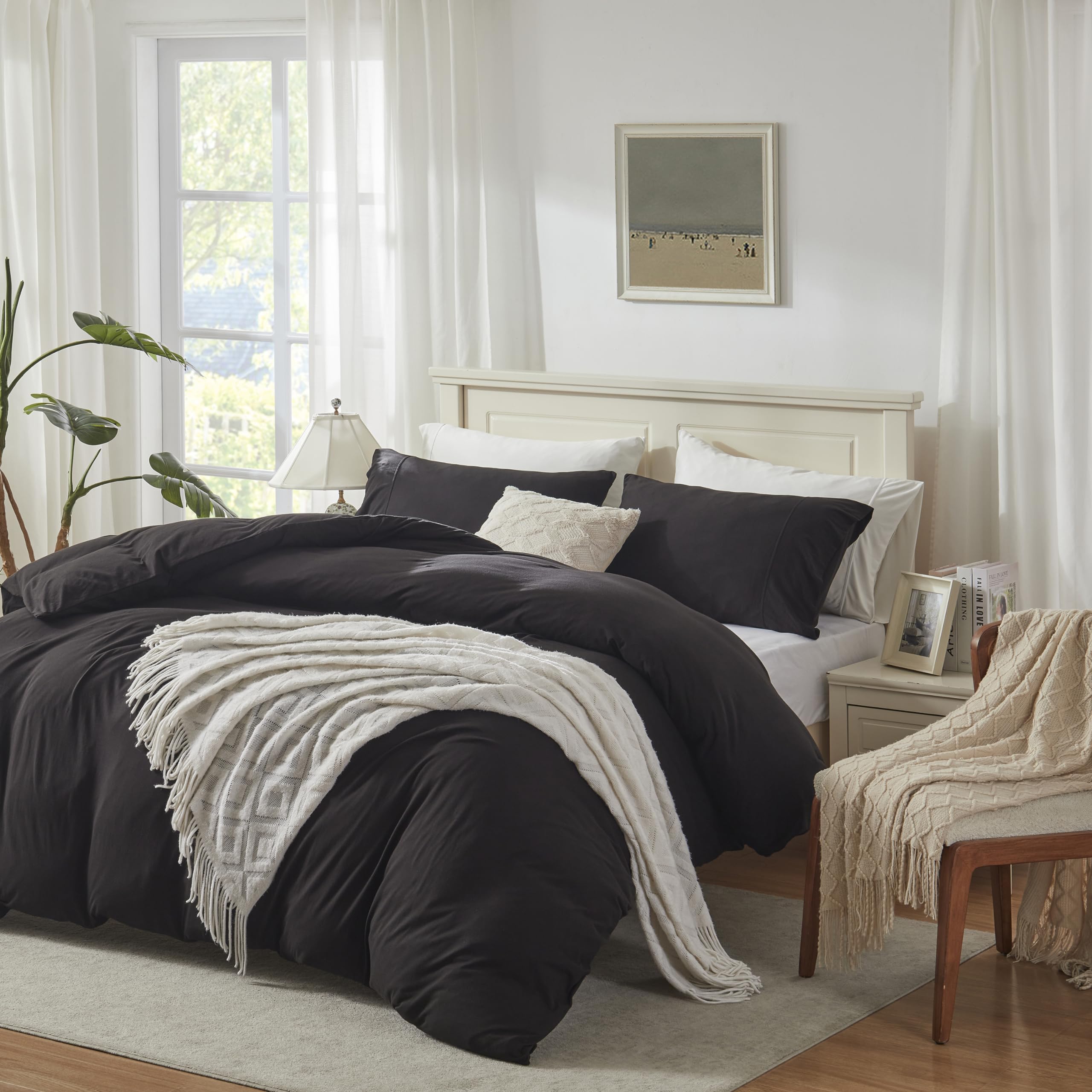 Soft Jersey Knit Cotton Duvet Cover Set - King Size 3pc for Cozy Bedroom