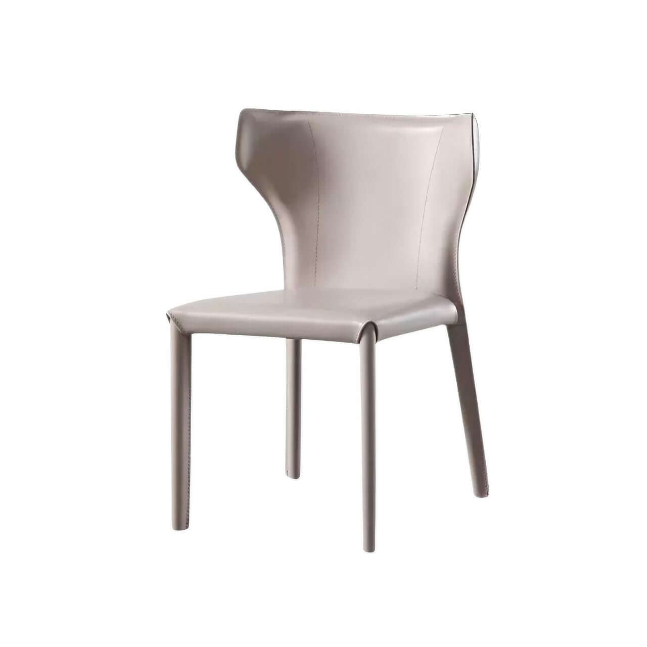 Light Khaki Saddle Leather C-Shaped Curved Backrest Dining Chair - Single Luxurious Minimalist Design for Modern Home, Restaurant & Office Use