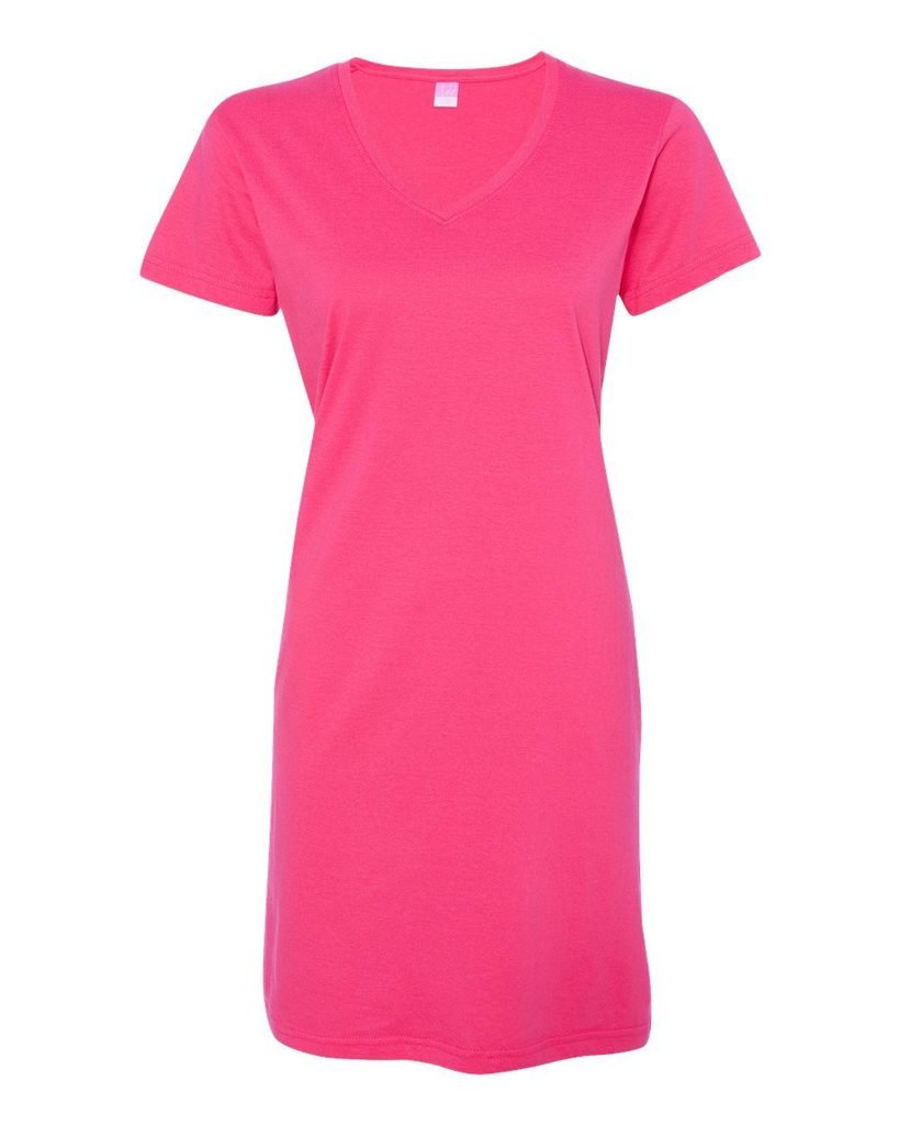 Ladies Fine Jersey V-Neck Coverup T-Shirt - Soft Beach Dress & Lounge Wear in Hot Pink | Perfect for Poolside, Vacation & Casual Outfits