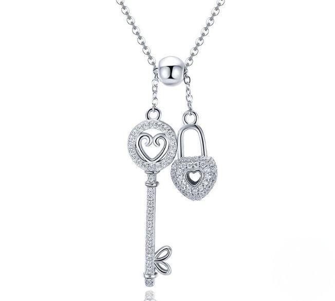Heart Key Sterling Silver Necklace for Women - Elegant Pendant Jewelry Gift for Her, Perfect for Valentine's Day, Anniversary & Special Occasions