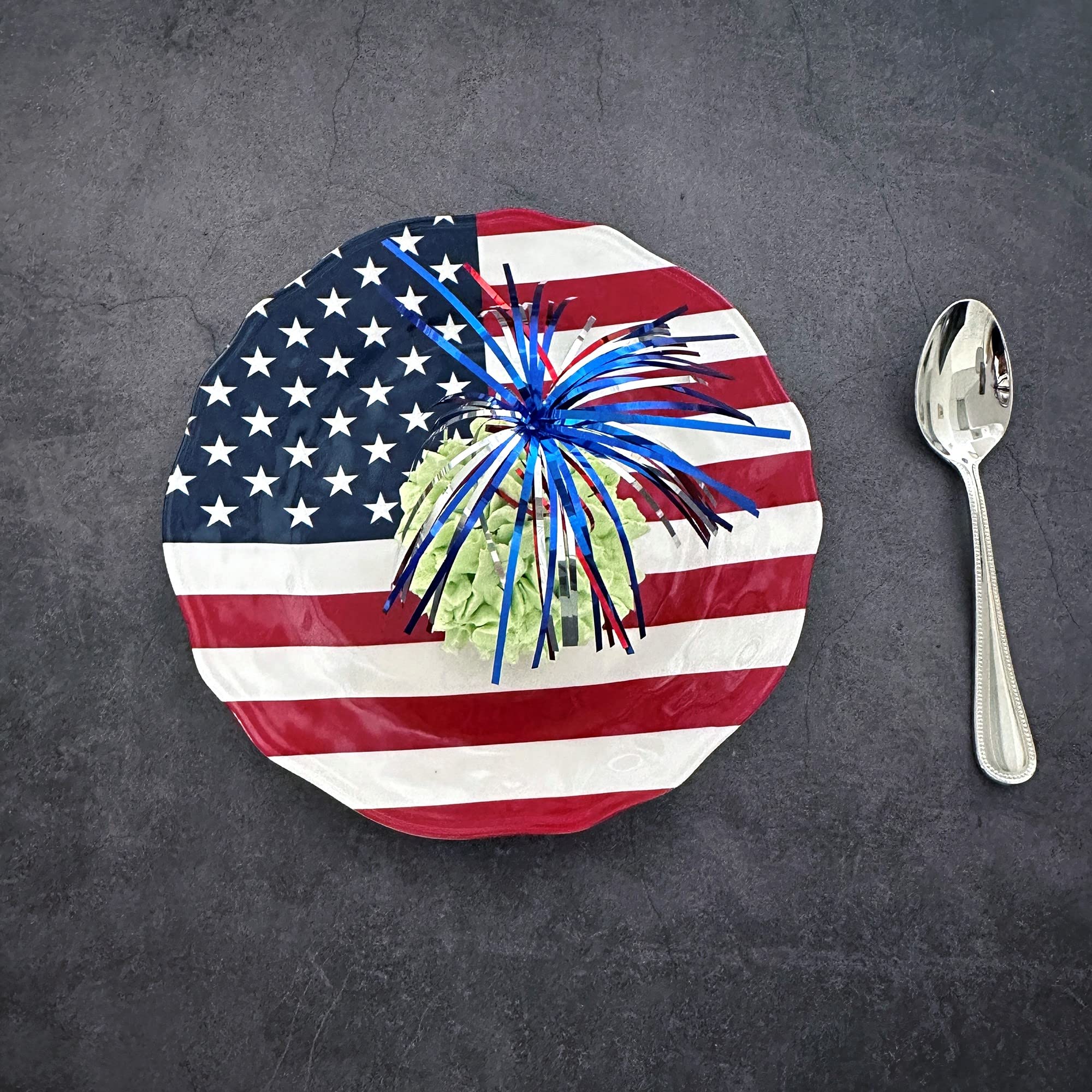 UPware 6-Piece Melamine Salad Plate Set - BPA-Free, Dishwasher Safe 8.75 Inch Round Plates for Risotto, Pasta & Salad - American Flag Design | Perfect for Picnics, BBQs, and Patriotic Party Decorations