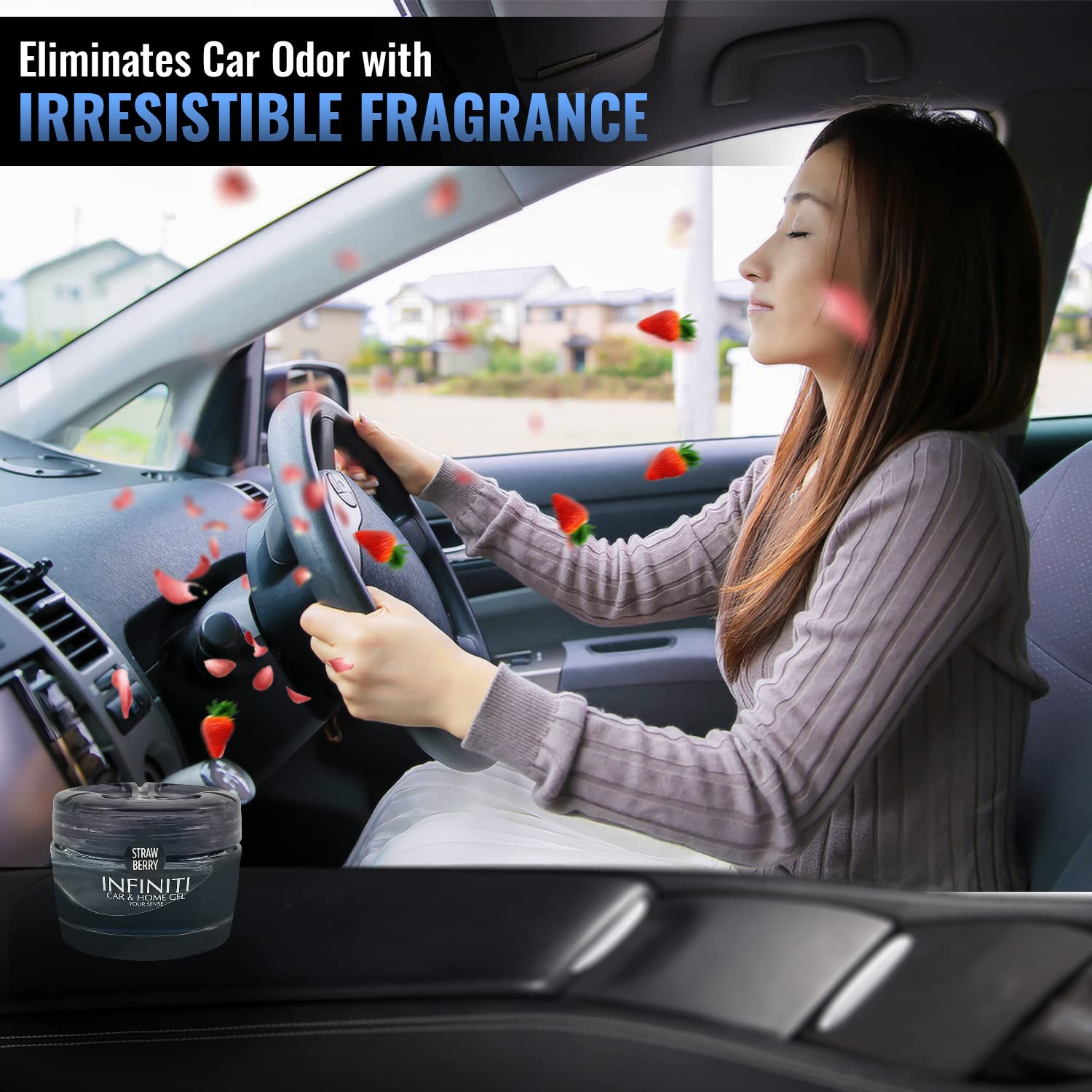 Infiniti Car Gel Perfume - Best Long-Lasting Strawberry Scented Car Air Freshener & Odor Eliminator | Perfect for Daily Commute, Road Trips & Car Interior Refresh
