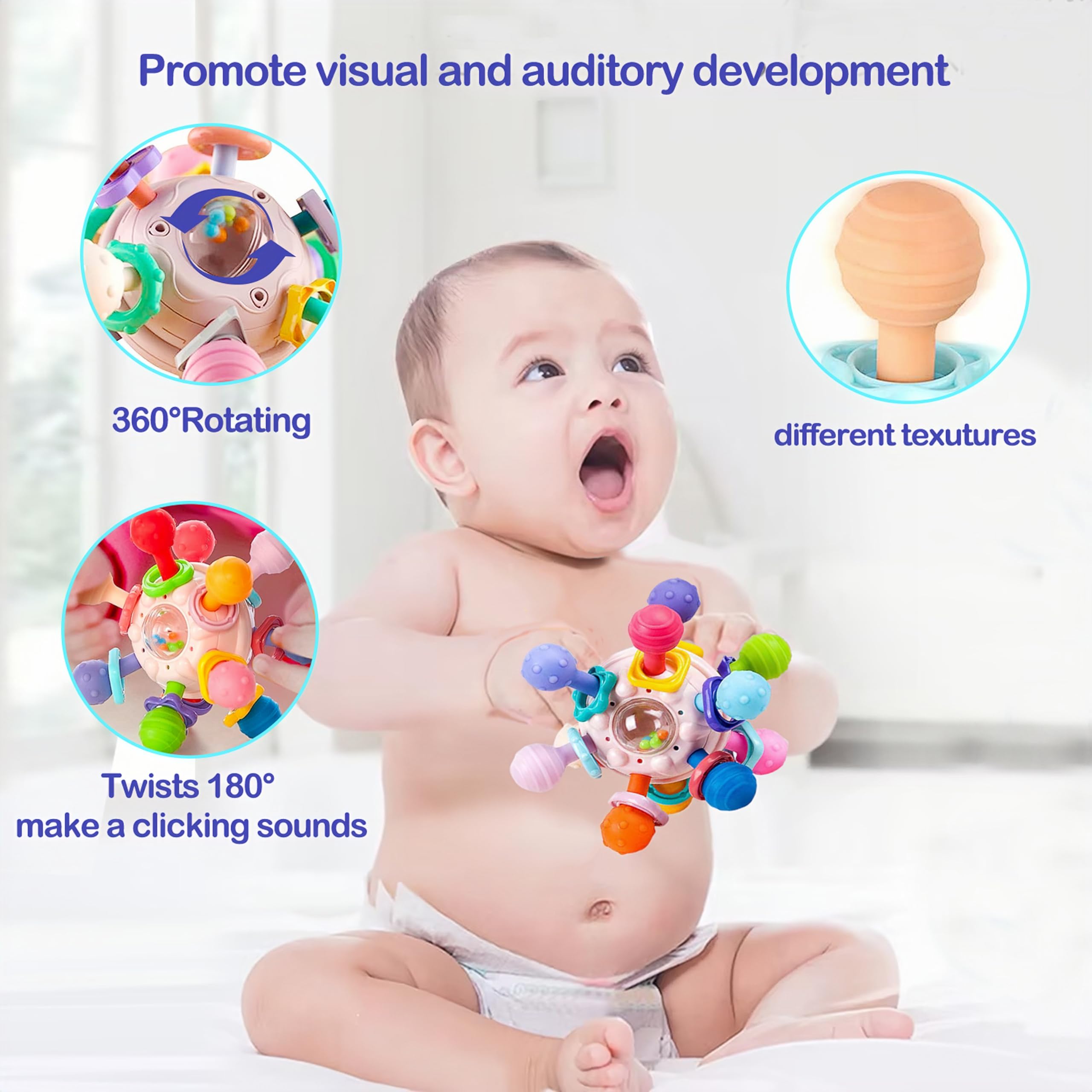Montessori Baby Teething Toys - Sensory Developmental Learning Toys for Newborns 0-18 Months | Chewable Rattle Ball for Infants | Perfect Gift for Baby Girls & Boys (White) - Ideal for Soothing Gums & Early Learning Playtime