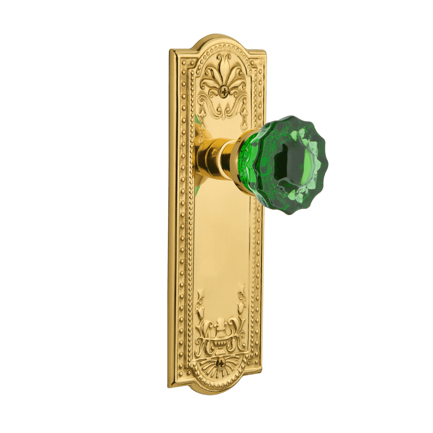 Polished Brass Meadows Long Plate with Emerald Crystal Knob - Elegant Cabinet & Drawer Pull for Kitchen, Bathroom & Furniture Upgrade
