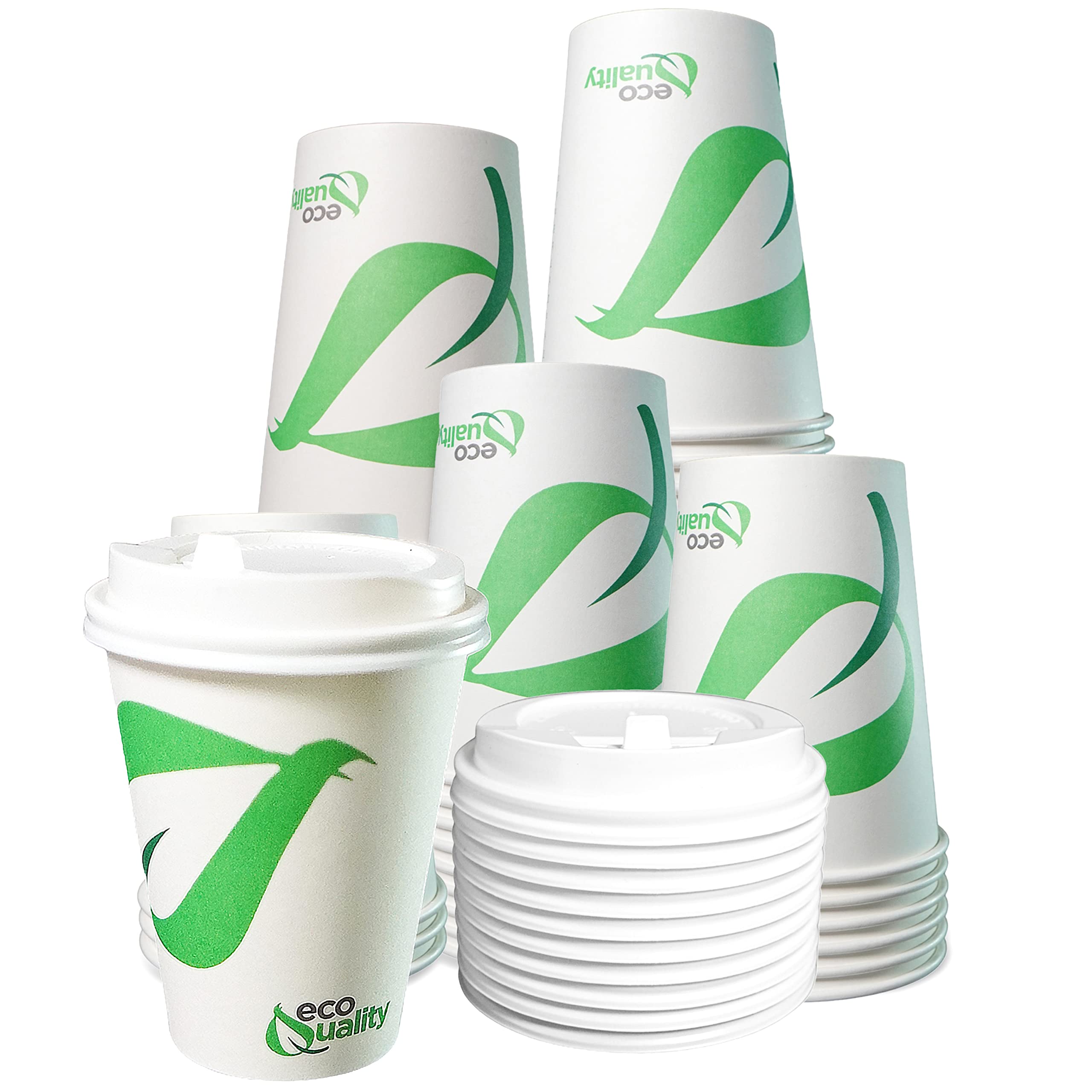 12 oz Compostable Paper Coffee Cups with White Dome Lids - 400 Pack Biodegradable PLA Lined Hot/Cold Drink Cups - Eco-Friendly Disposable Cups for Coffee Shops, Offices & Parties
