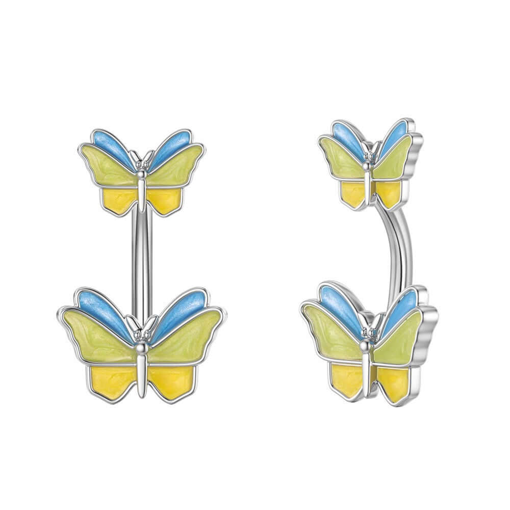 Vibrant Enamel Butterfly Belly Button Rings | WH2797 - Stylish Body Jewelry for Summer Outfits & Beach Parties