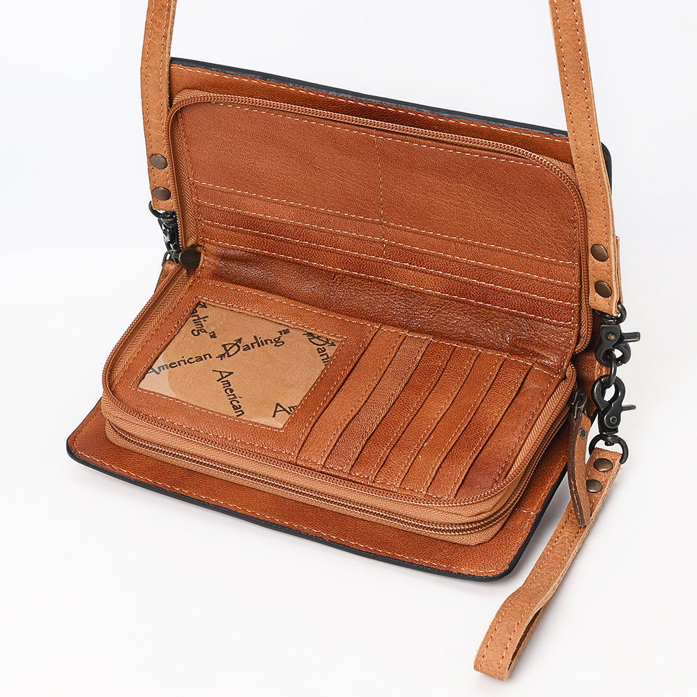 Genuine Western Leather Crossbody Bag for Women - American Darling ADBG1653 Hand-Tooled Suede Purse - Perfect for Cowgirl Style, Rodeo Events & Western Fashion Outfits