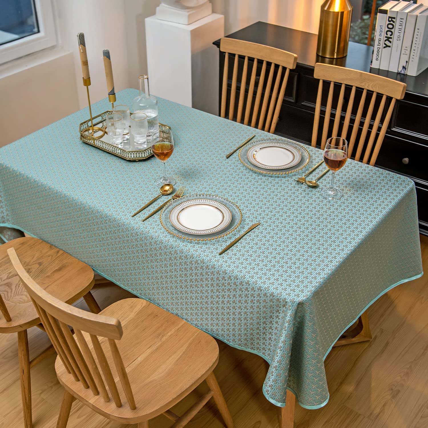 Luxury Jacquard Rectangle Tablecloth - Geometric Waterproof & Wrinkle Resistant Washable Table Cover for Kitchen Dining Room - Heavy Duty Indoor/Outdoor Decor for Parties, Weddings & Daily Use