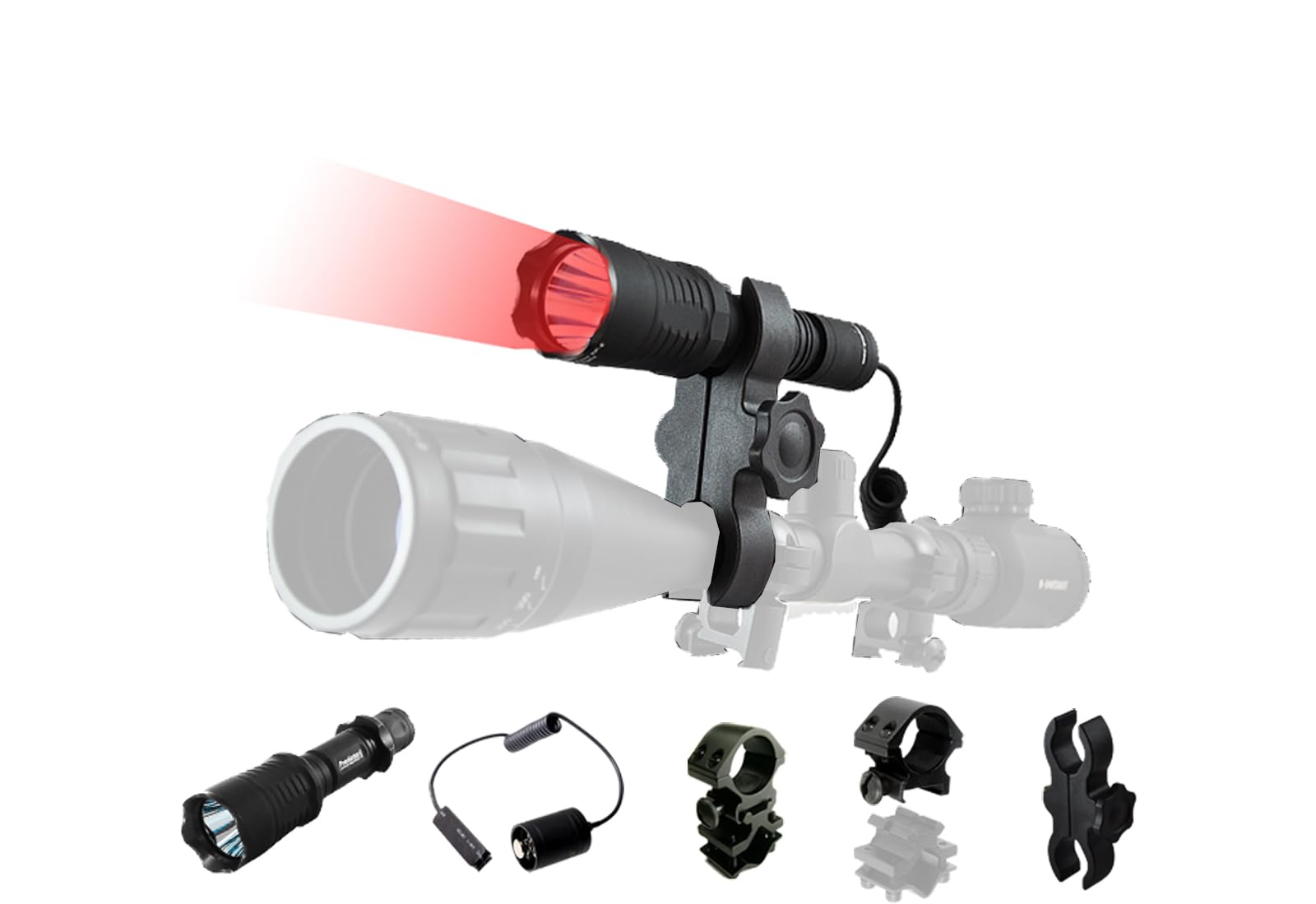 Orion H30 Red Premium 273 Yards Long Range Hunting Flashlight Kit - Rechargeable Predator & Hog Light with Mounts & Pressure Switch - Ideal for Night Hunting, Varmint Control, and Outdoor Adventures