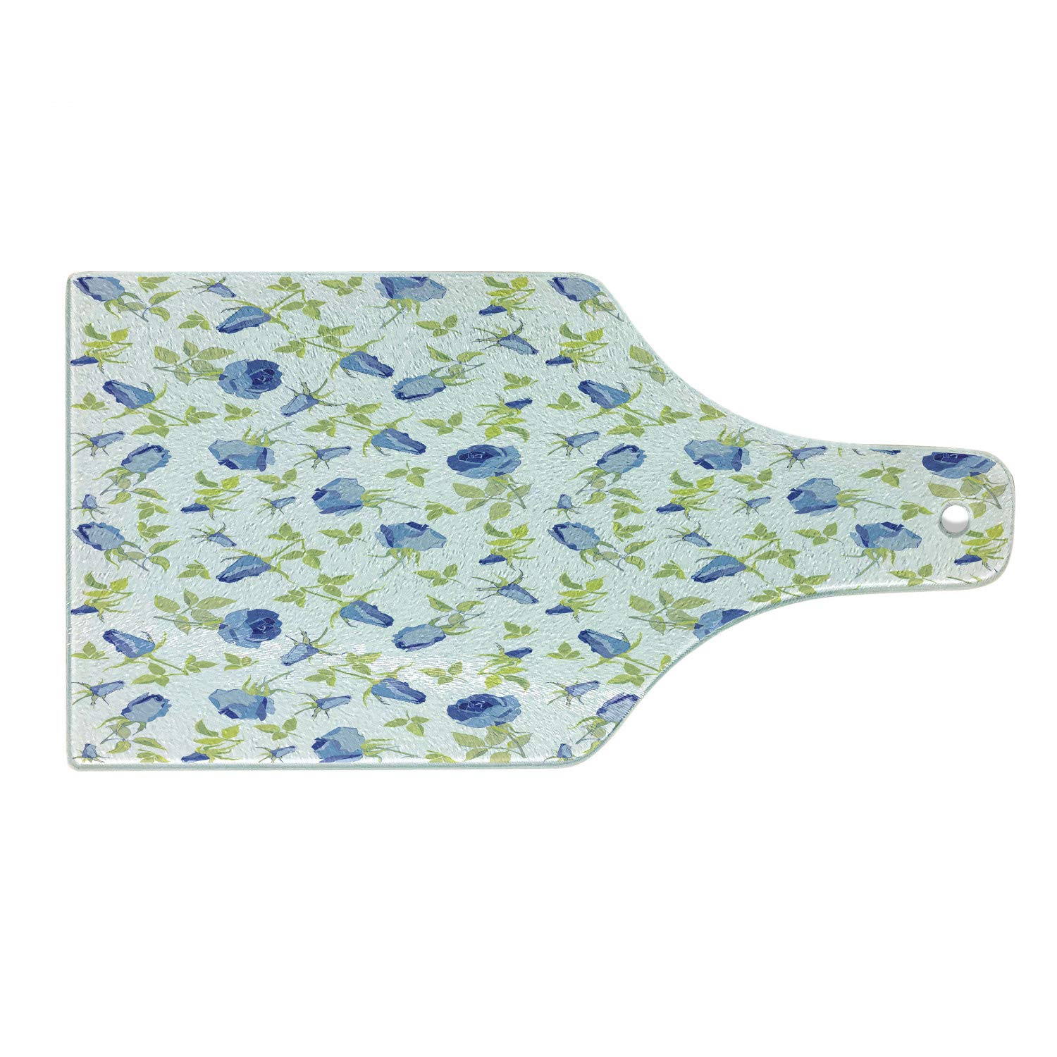 Ambesonne Floral Glass Cutting Board - Green Rose Design, Tempered Glass Serving Tray for Kitchen, Charcuterie & Wine - Valentine's Day Gift, Home Decor (Blue, Pale Green, White) - Perfect for Entertaining, Cheese Platters & Wine Pairings