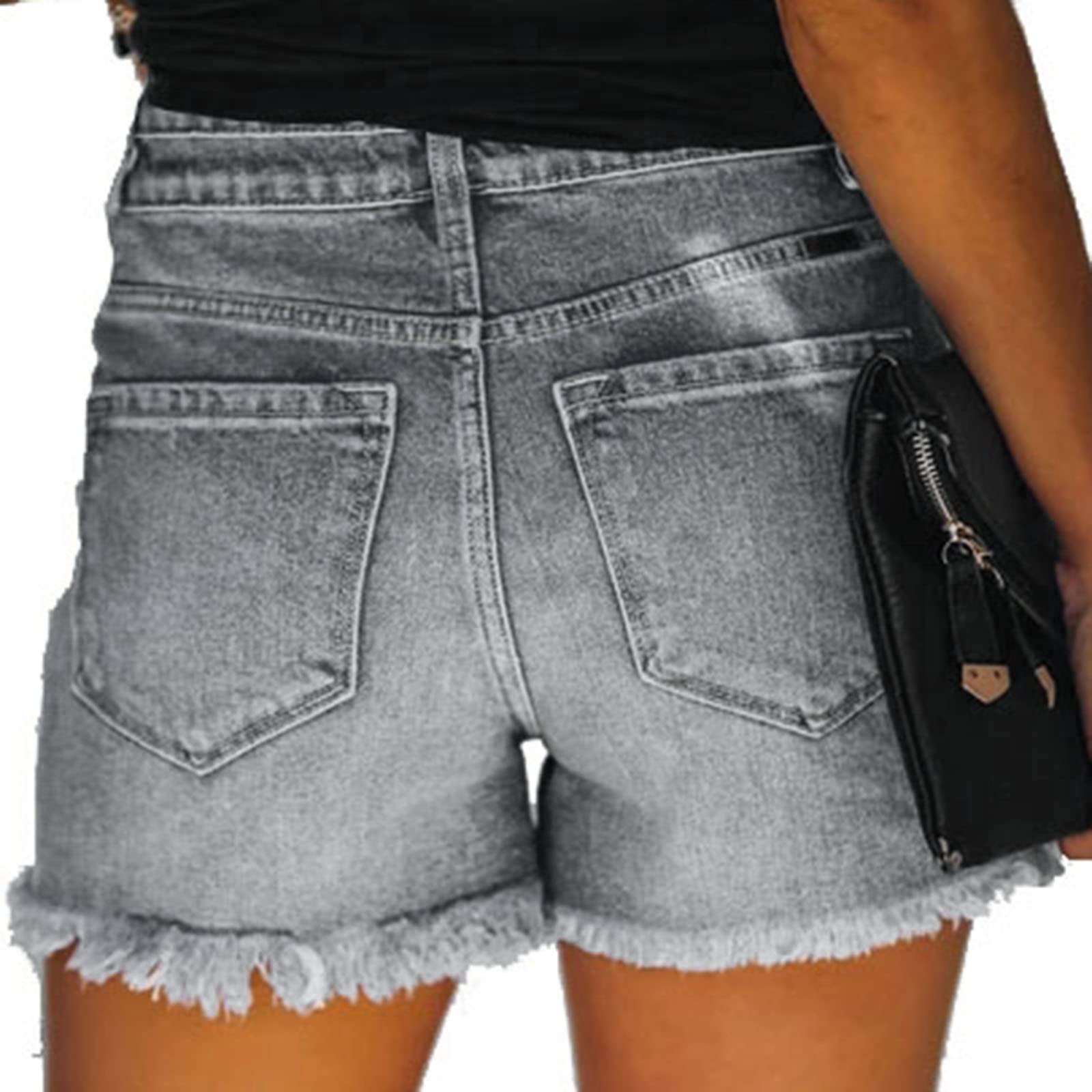 SMIDOW Women's Distressed Denim Shorts - Stretchy Cargo Shorts for Summer Workouts & Lounge Wear