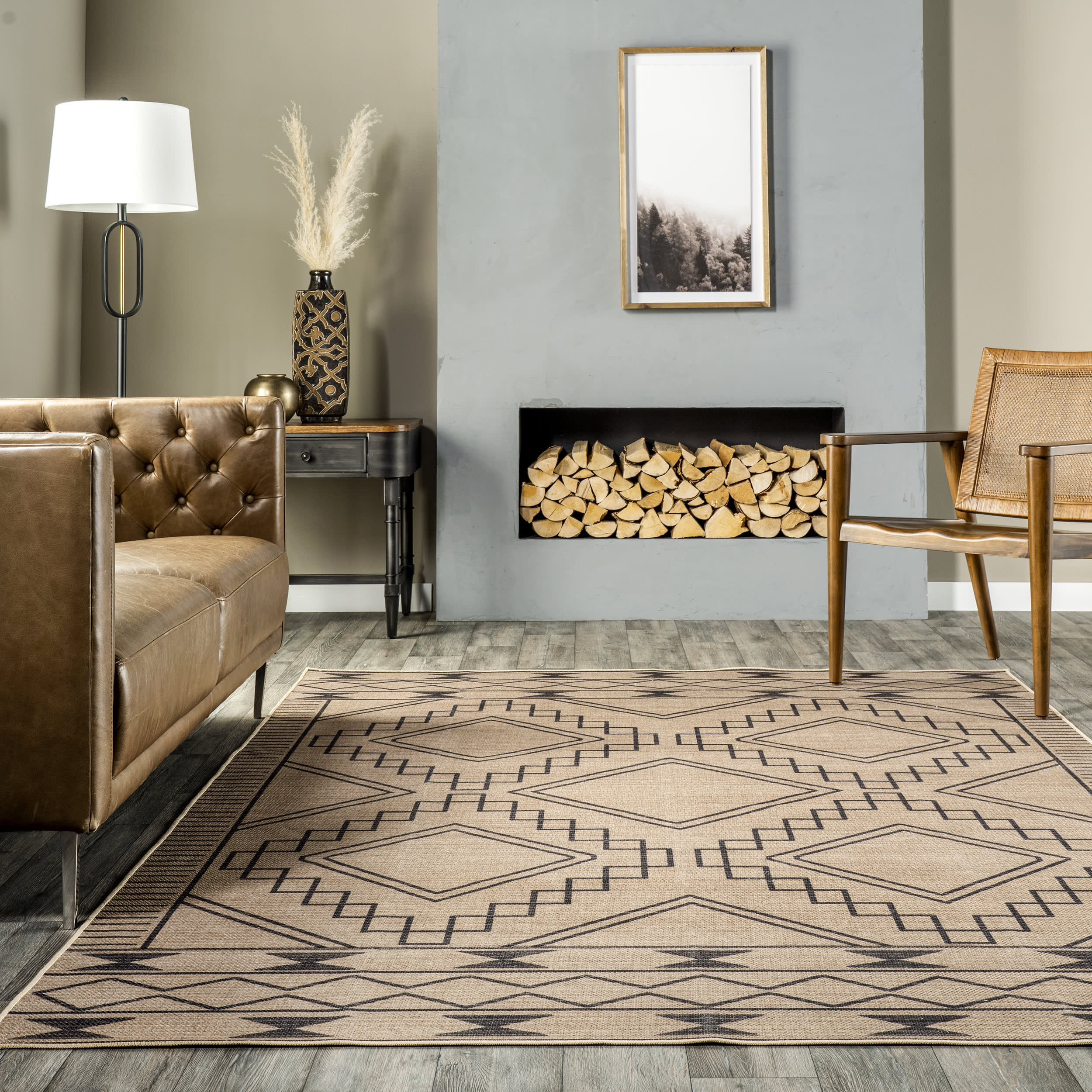 Caitlin Easy Jute Washable Symbols Rug | Natural Fiber Non-Slip Area Rug for Living Room, Bedroom & Nursery | Eco-Friendly Home Decor