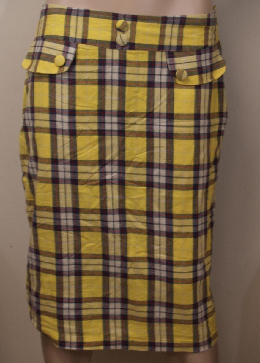 Women's Yellow Plaid Sports Skirt - High Waisted Pencil Skirt for Running, Yoga & Tennis - Athletic Skirt with Built-in Shorts for Comfort & Style