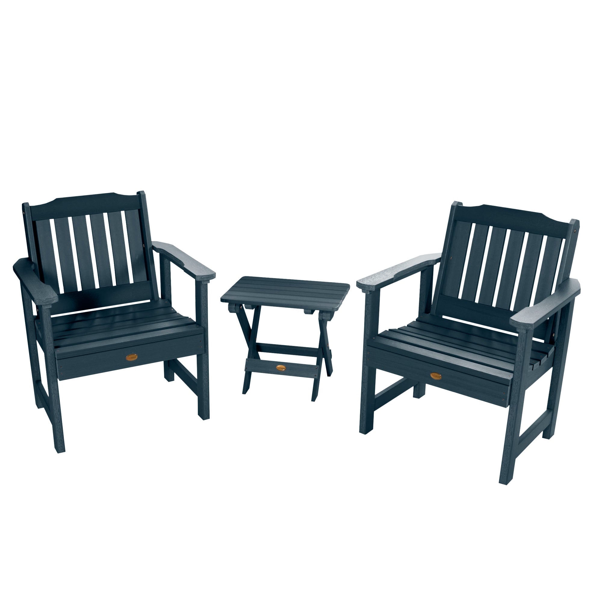 2 Pack Lehigh Folding Garden Chairs with Side Table - Outdoor Patio Furniture Set for Backyard, Poolside & Camping Use
