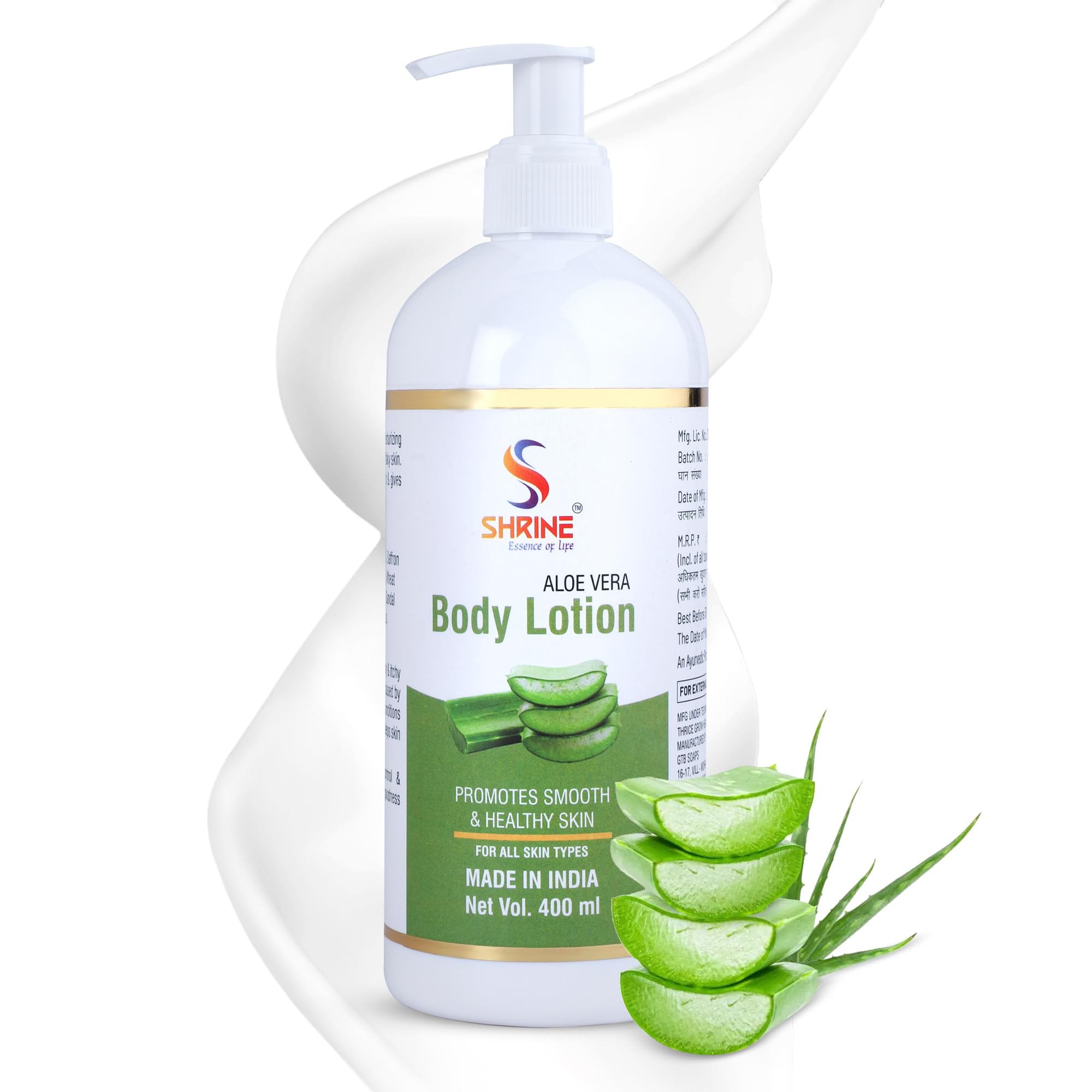 SHRINE Aloe Vera Body Lotion - Natural Moisturizer for All Skin Types, Hydrates & Soothes Dry Skin, 13.5 fl oz (400ml) - Perfect for Daily Skincare Routine, After Sun Care & Winter Dryness Relief