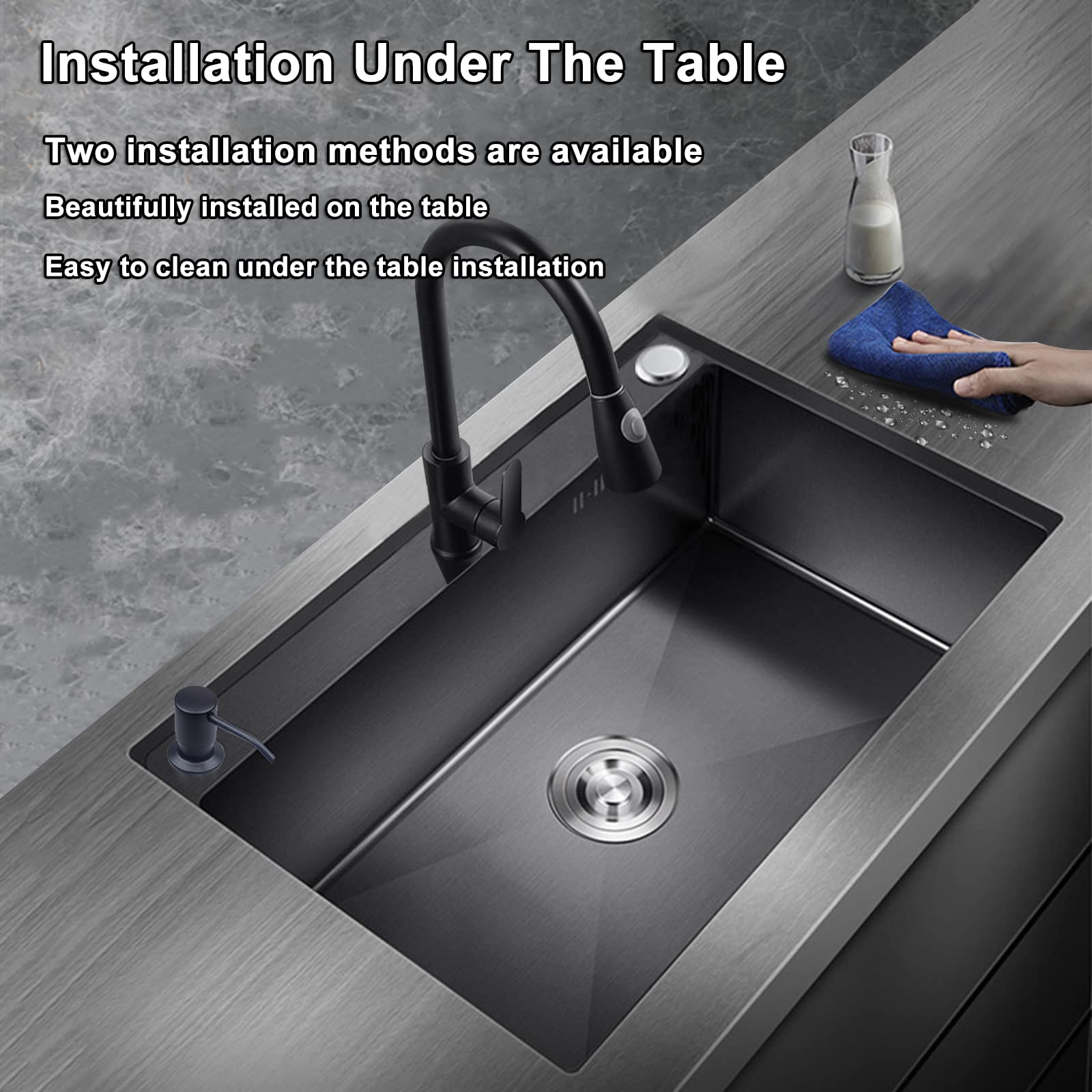 Premium 304 Stainless Steel Undermount Single Bowl Kitchen Sink with Faucet - Large Capacity, Thick Nano Black Finish - Perfect for Home Cooking, Dishwashing & Entertaining