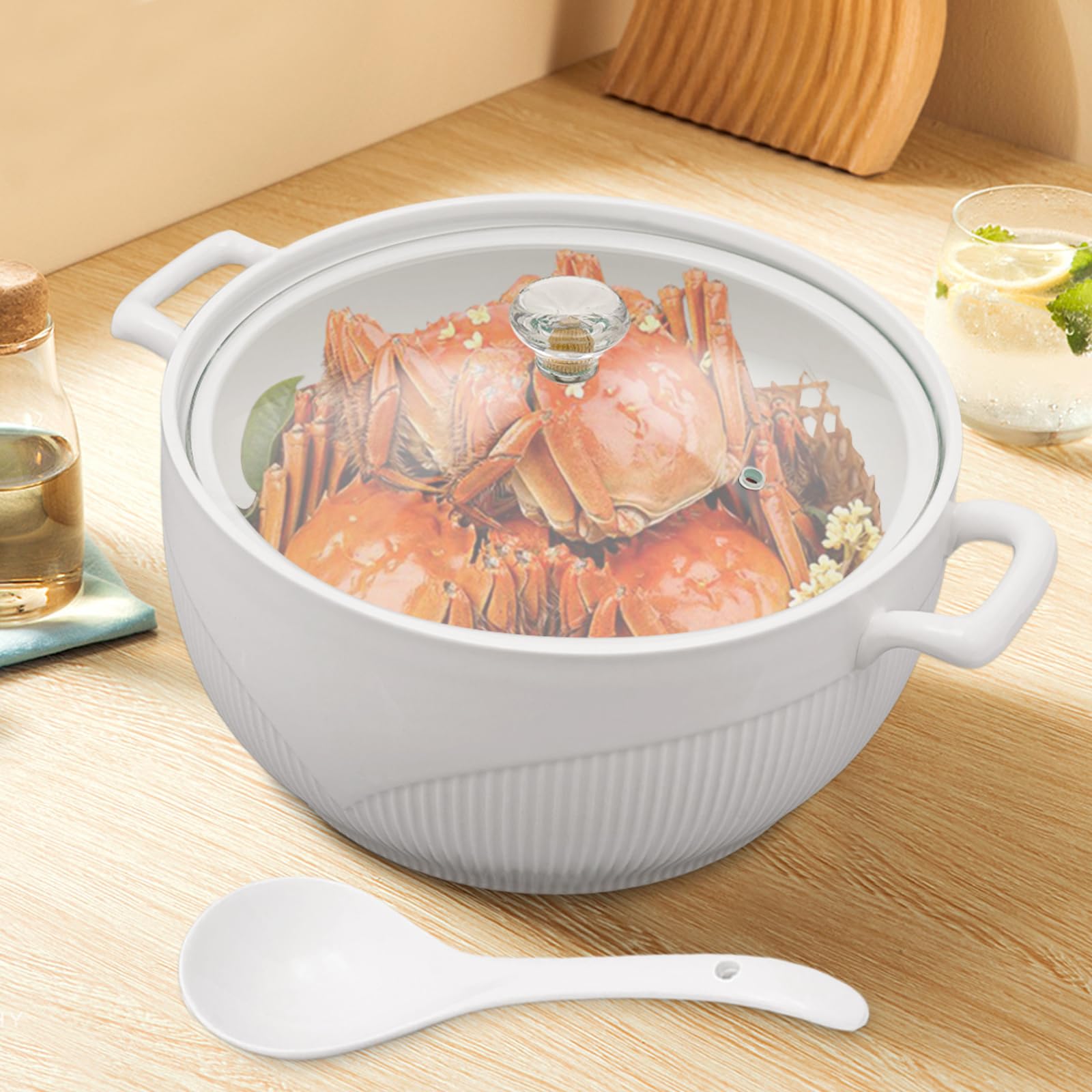 Premium White Porcelain Soup Tureen with Glass Lid - 8.54 Inch Ceramic Serving Bowl for Restaurants & Home Kitchens - Elegant Tableware for Soups, Stews & Decorative Serving