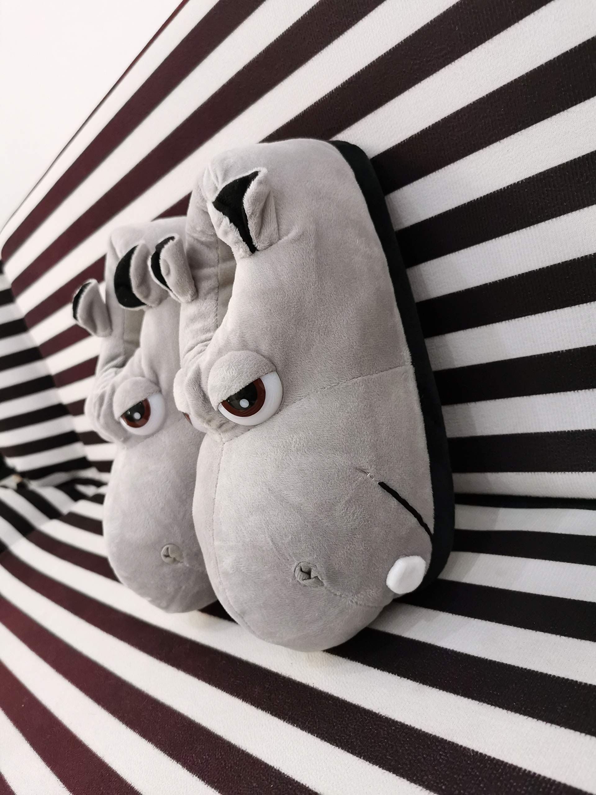 YUCHE Plush Animal Slippers for Adults & Kids - Soft Cotton Hippo House Shoes (Size 7, Grey) - Cozy Indoor & Outdoor Wear for Family