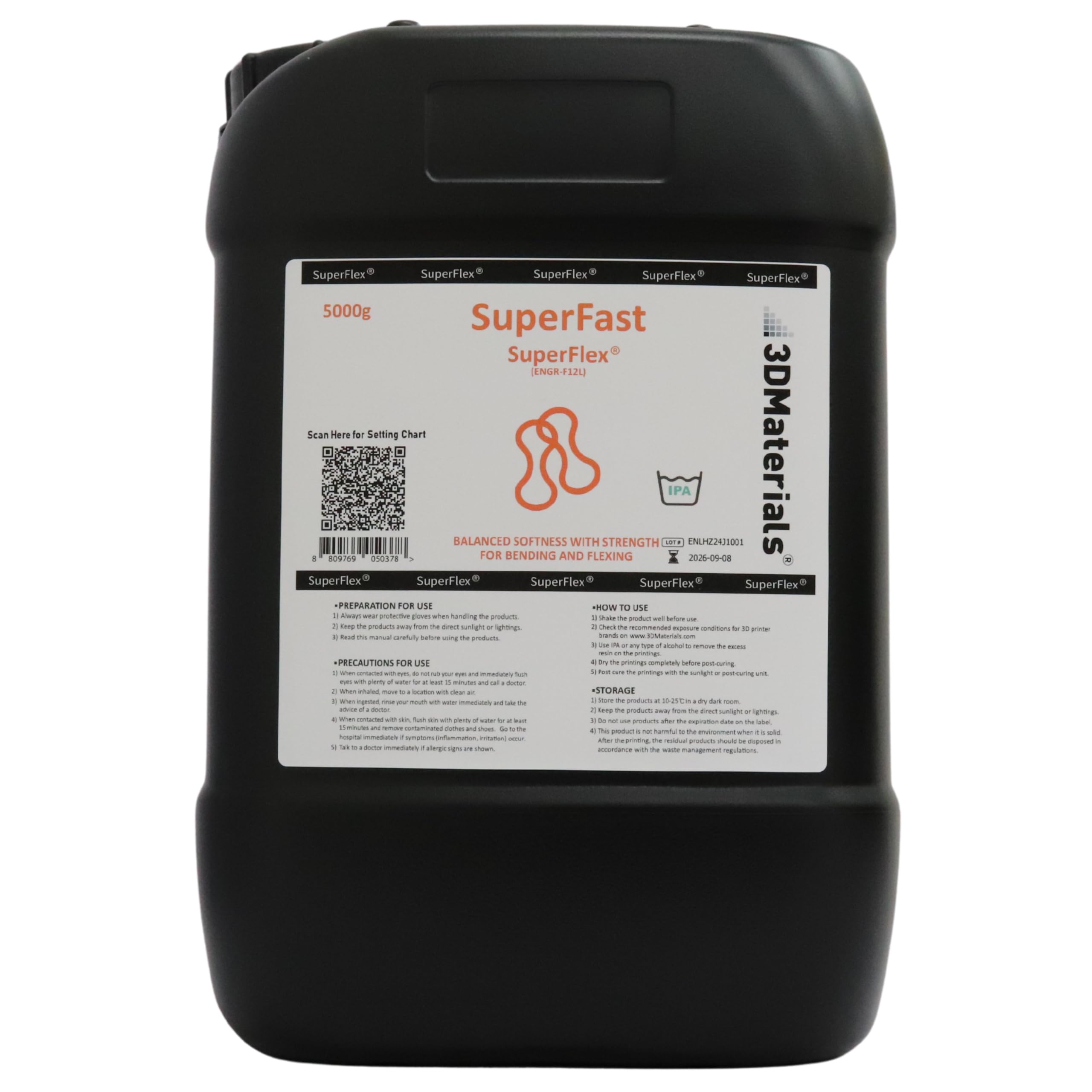 SuperFlex 80A Flexible 3D Printer Resin - 5000g Clear Rubber-Like Filament | High Elasticity Photopolymer Resin for Cosplay, Prosthetics & Functional Prototypes | Premium Korean-Made 3D Printing Material by 3DMaterials