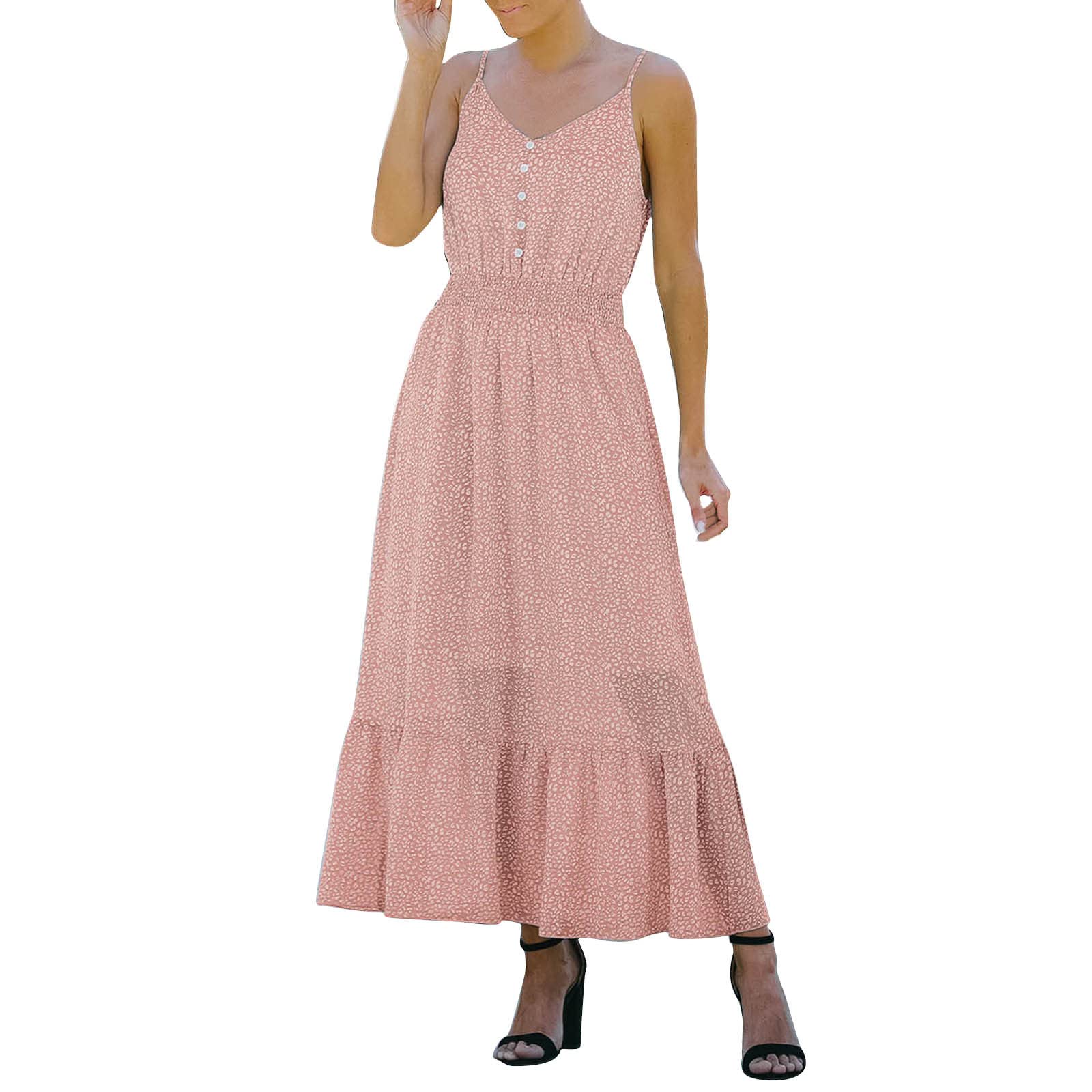 Women's Summer Casual V-Neck Sleeveless Leopard Print Sundress - Flowy Beach Dress with Suspenders & Cut-Out Design for Vacation, Pool Party, and Outdoor Date Night