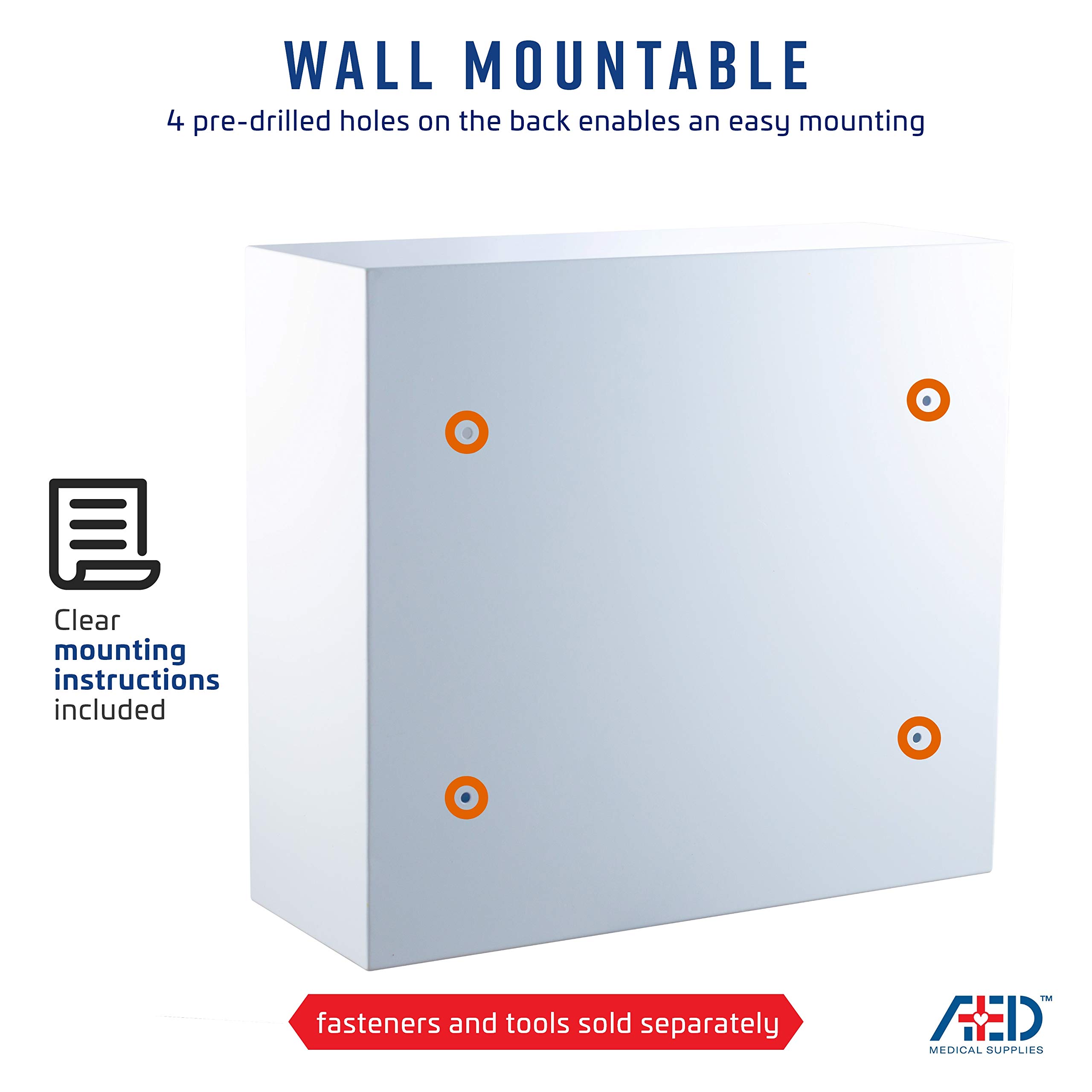 Stainless Steel AED Cabinet - 16 x 6 x 15 Inch Wall Mount Defibrillator Storage with Door Alarm | Compact Surface Mount Medical Cabinet for Hospitals, Schools & Public Spaces