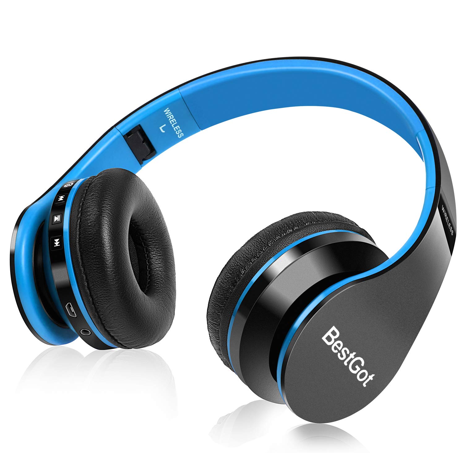 BestGot BT6002 Kids Bluetooth Headphones - Wireless Foldable Headset for Boys & Girls, Compatible with iPhone, Android, iPad, PC, Laptop, Tablet - Perfect for Online Classes, Gaming, Travel & Home Use (Black/Blue)