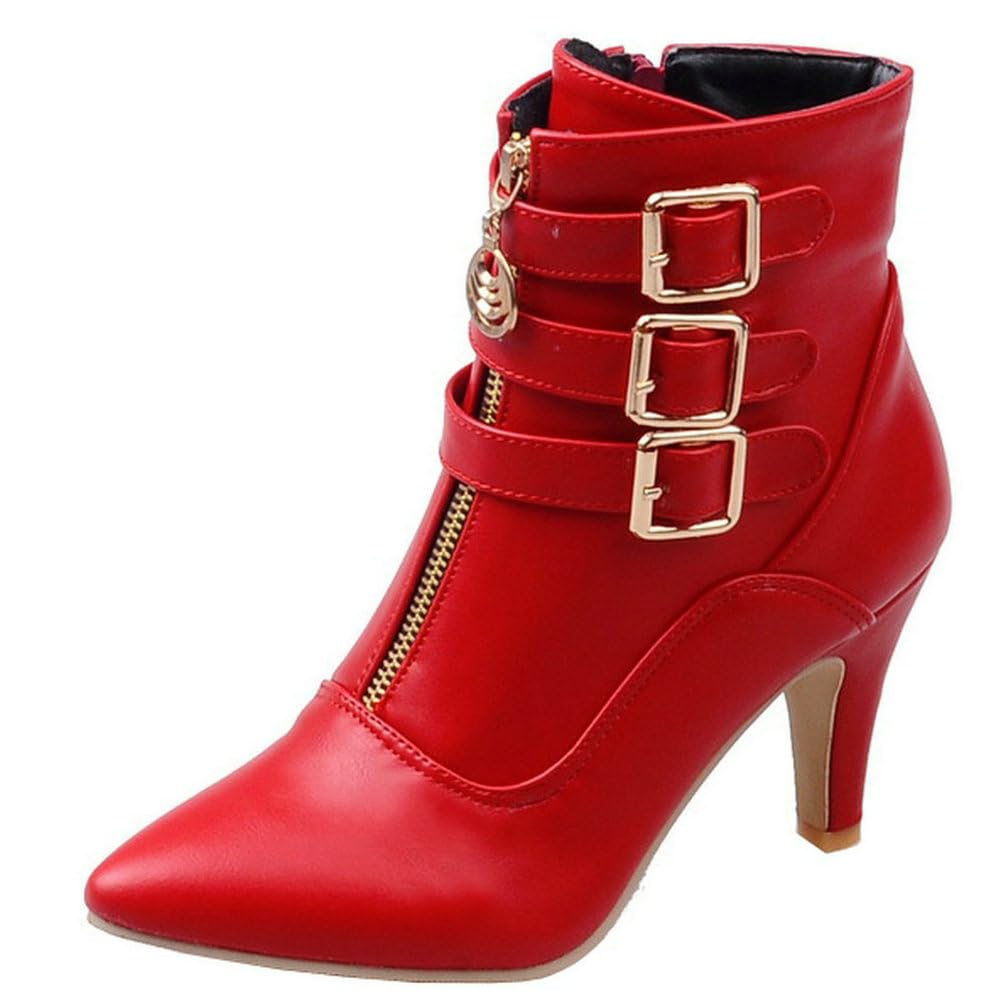 Caradise Women's Zip Up Kitten Heel Booties - Low Heel Pointed Toe Ankle Boots for Work, Office & Evening Outfits