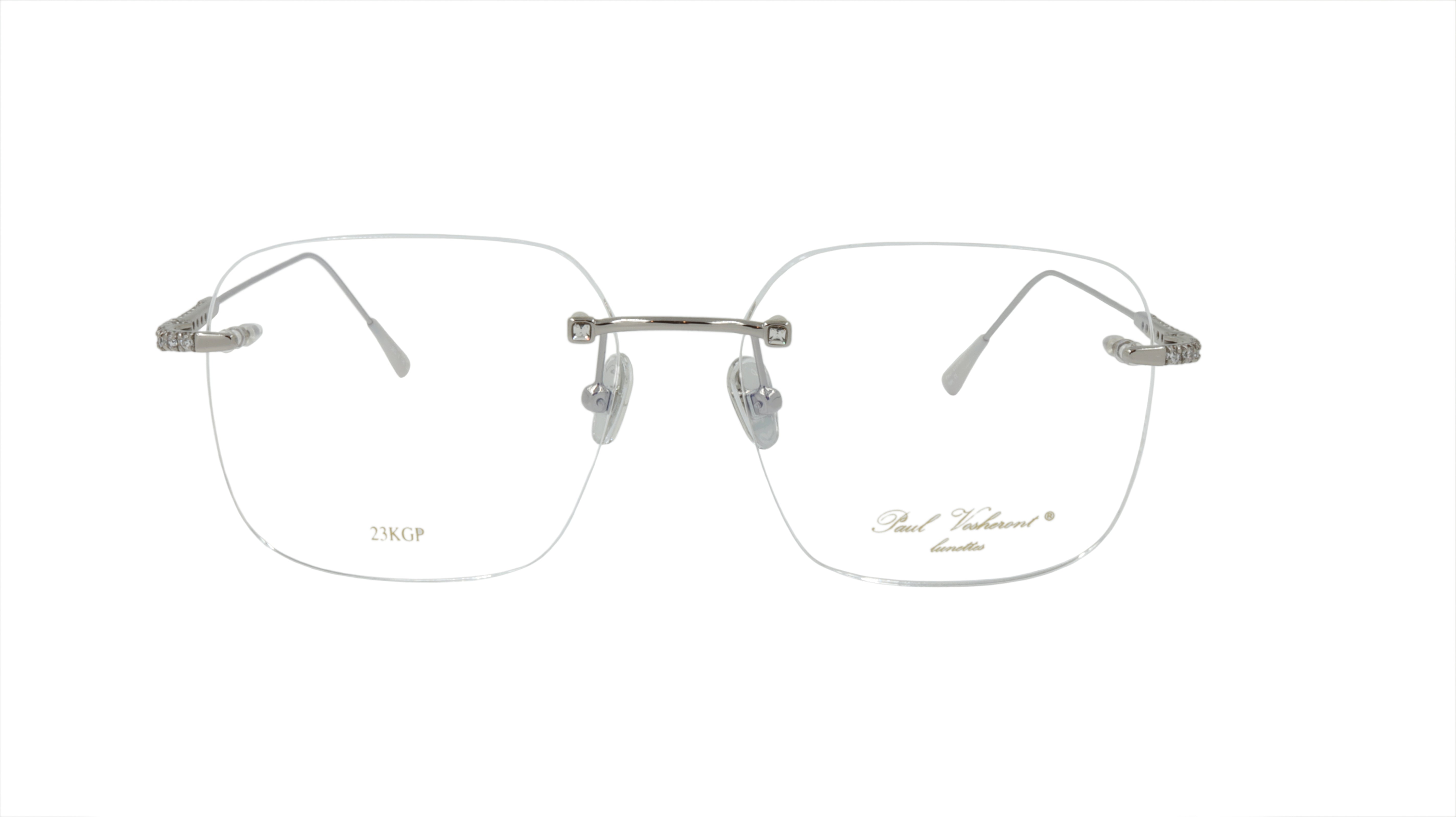 Paul Vosheront Silver Eyeglasses with Swarovski Crystals - Stylish Rectangle Frame for Women & Men - Perfect for Reading, Work & Fashion Accessories