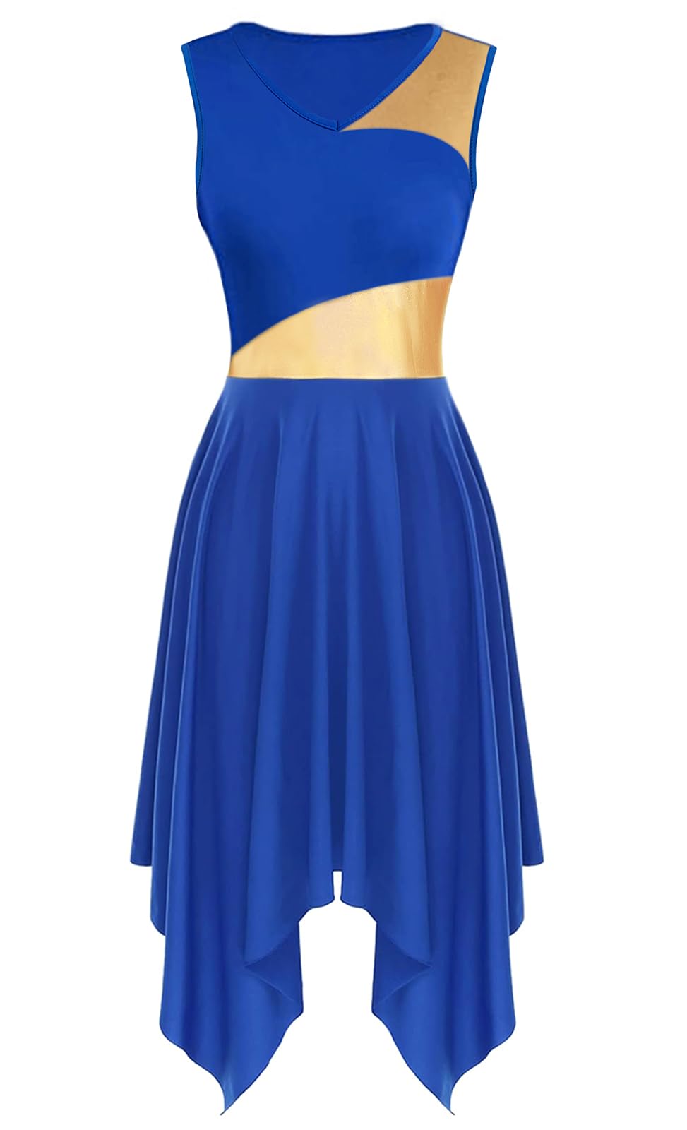 Women's Metallic Color Block Sleeveless Praise Dance Dress - Worship & Lyrical Dance Tunic with Irregular Hem | Perfect for Church Performances, Stage Worship & Contemporary Dance