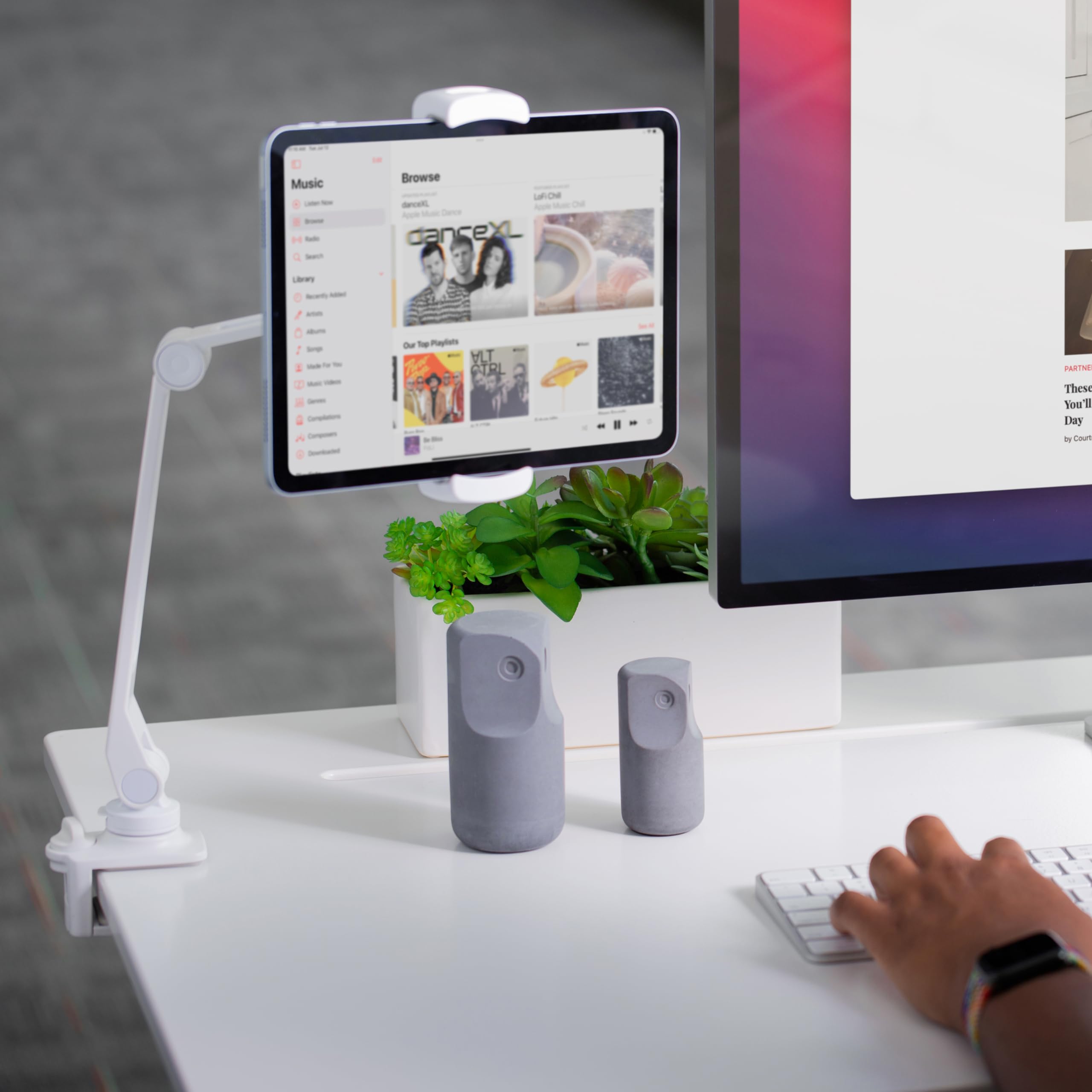 Twelve South HoverBar Duo 2nd Gen Adjustable iPad Stand - Universal Tablet Holder with Weighted Base & Clamp Mount for Desk, Compatible with All iPad Models (Black) | Perfect for Home Office, Kitchen, Bedroom & Workspace Setup